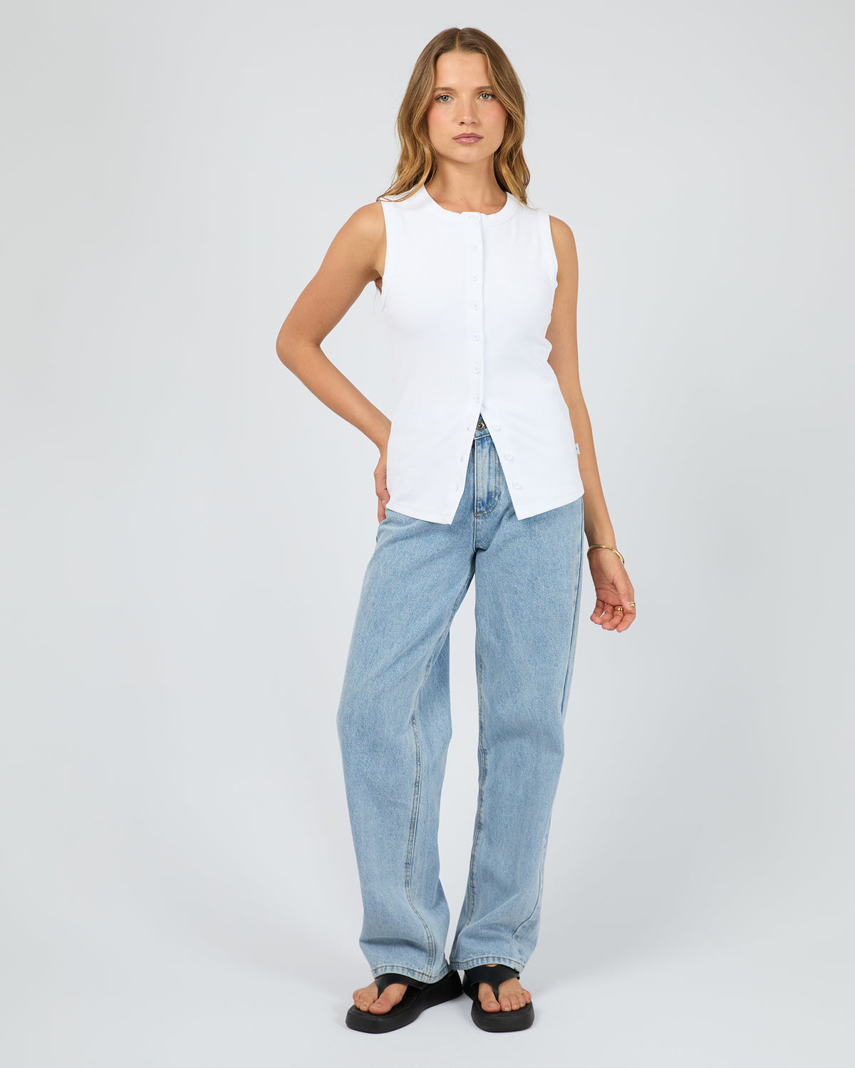 Button Up Tank White