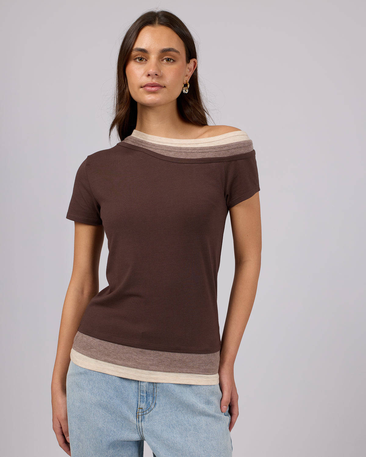 Luxe Layered Asymmetric Tee Brown