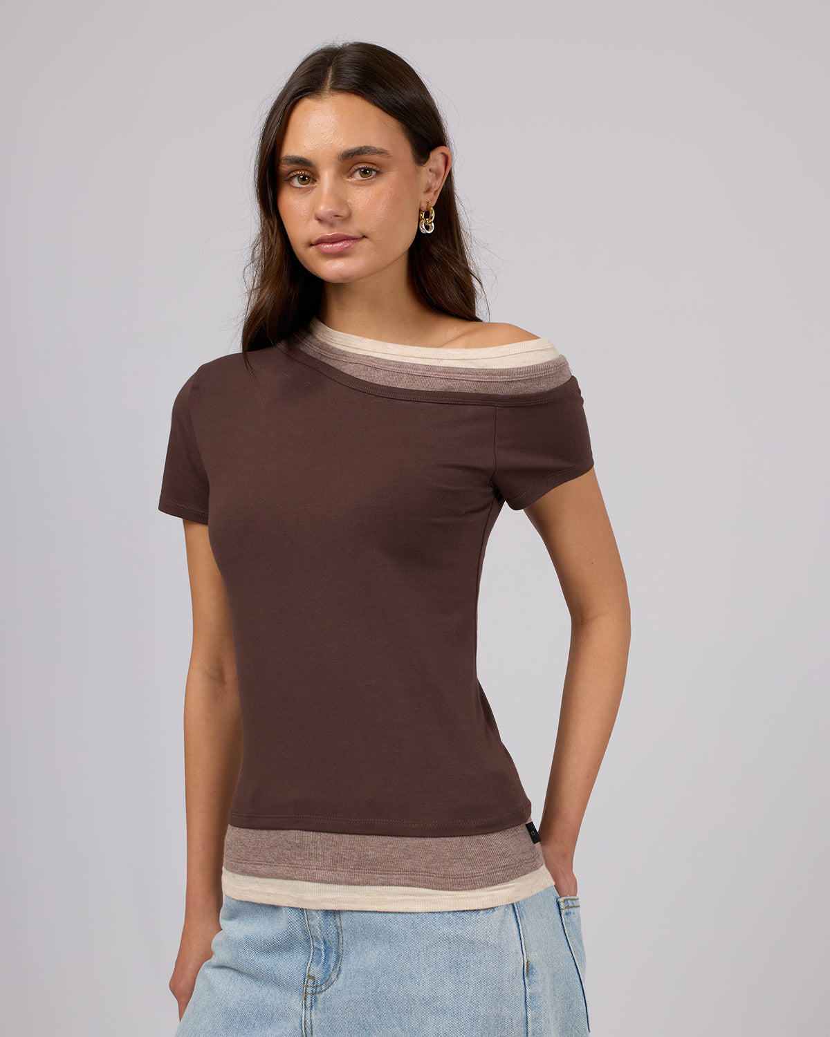 Luxe Layered Asymmetric Tee Brown