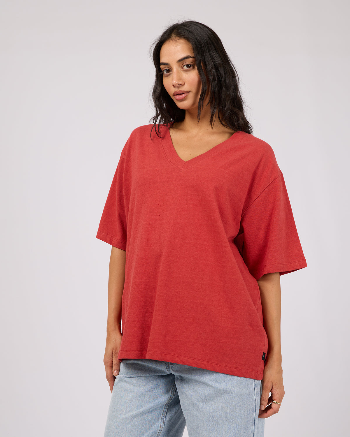 V-Neck Oversized Tee Red
