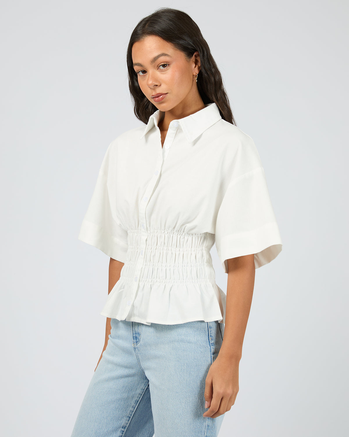 Timeless Shirred Top White