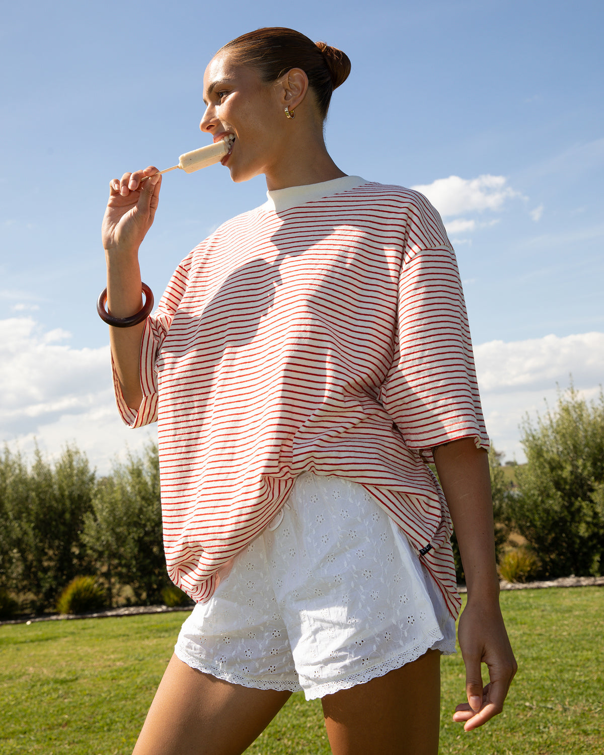 Kya Oversized Stripe Tee Red