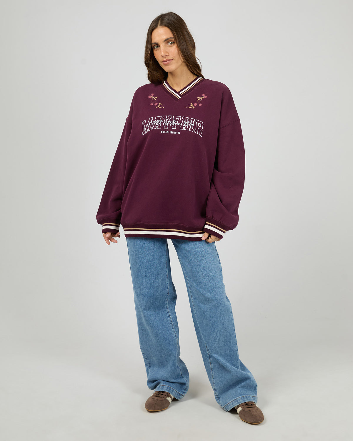 Mayfair V-Neck Relaxed Crew Wine