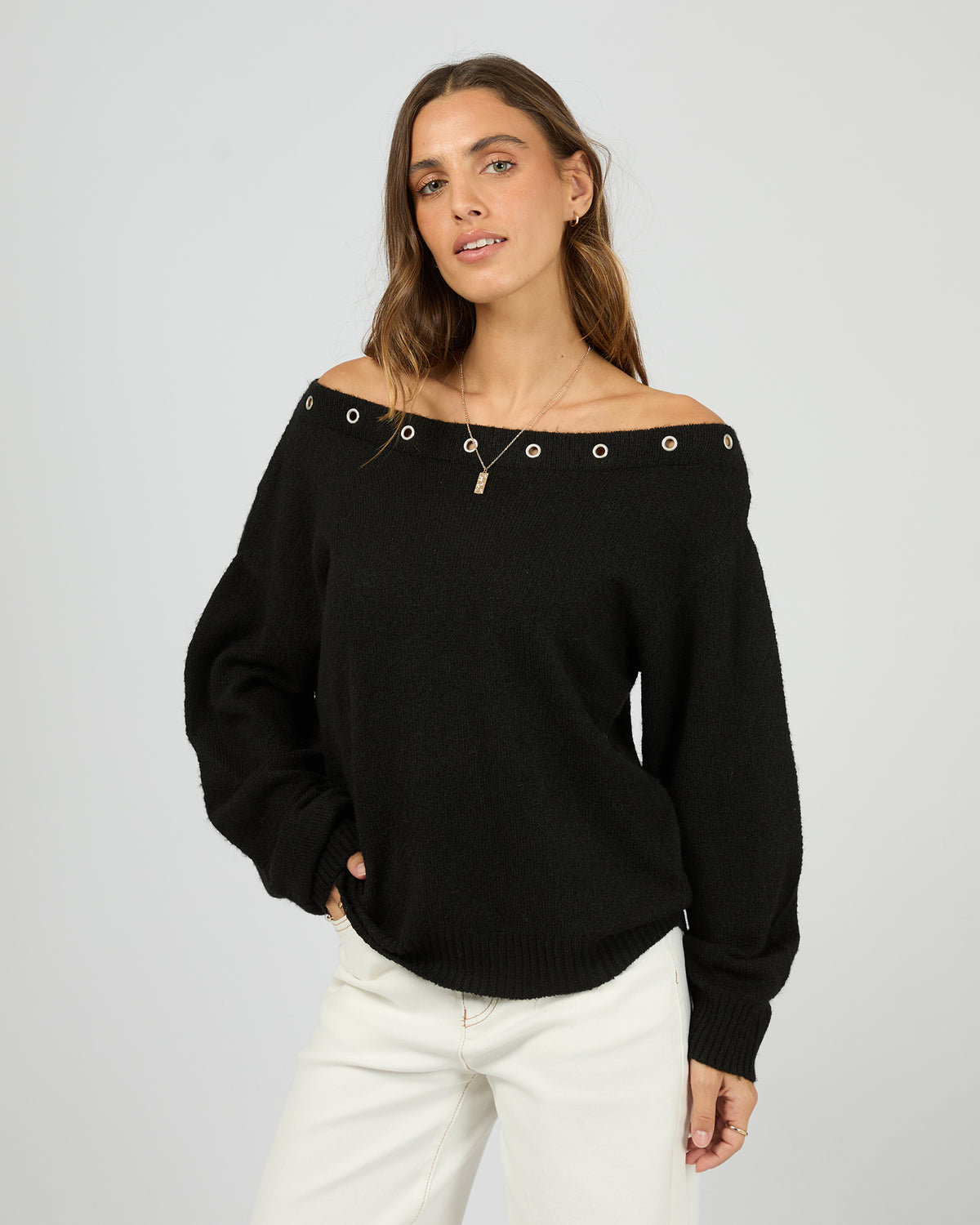 Lua Long Sleeve Off Shoulder Top Black