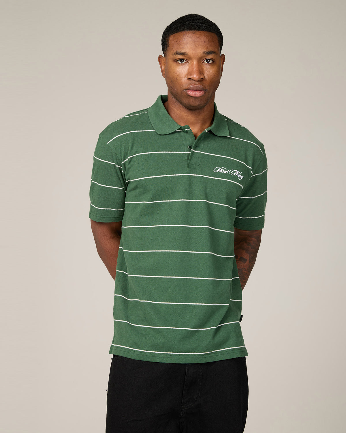 Striped Pique Polo Green