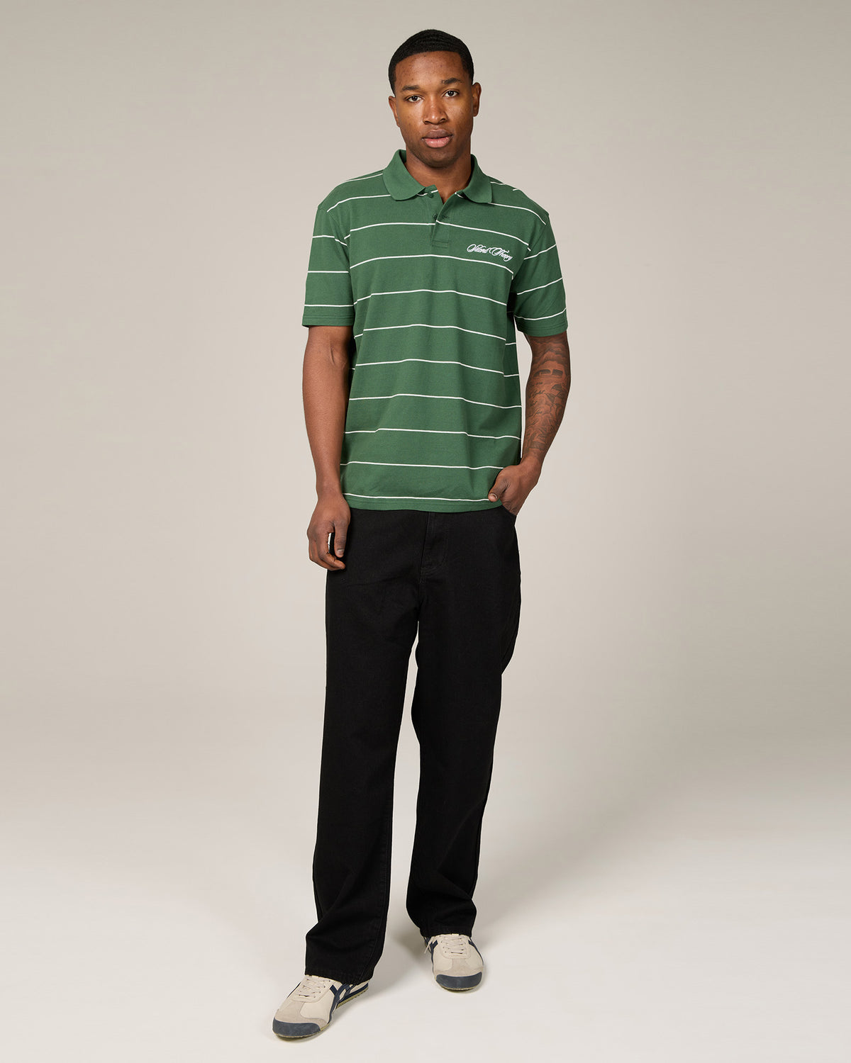 Striped Pique Polo Green