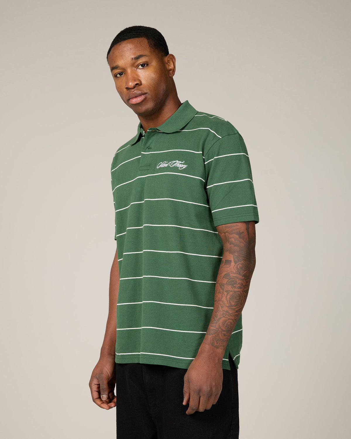 Striped Pique Polo Green