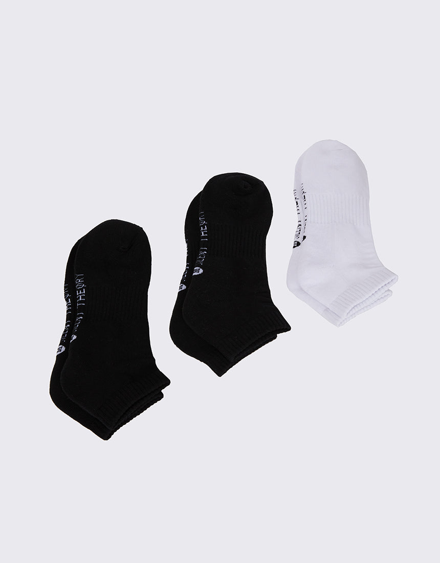 3 Pack Ankle Sock Black, Black & White