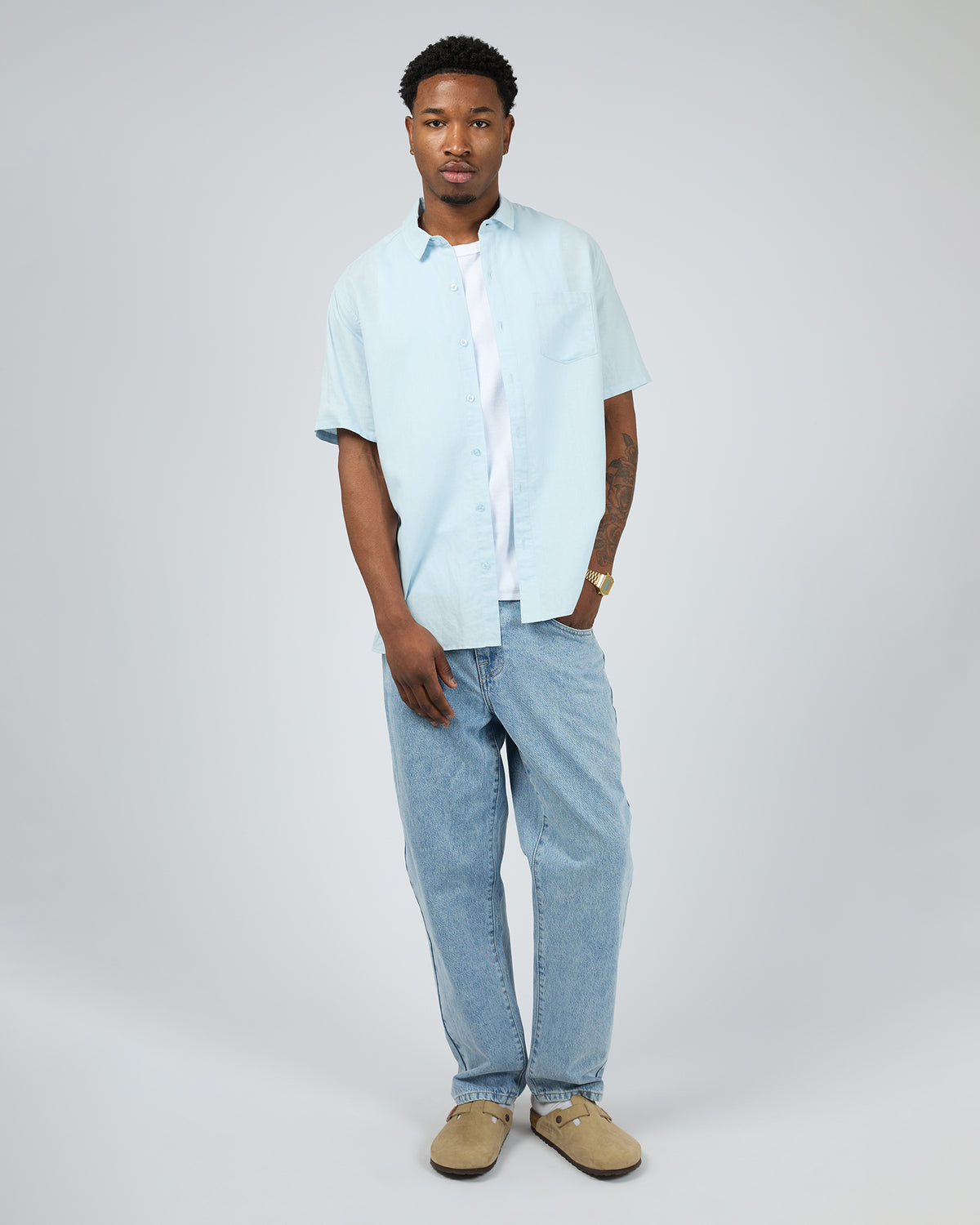 Linen Short Sleeve Shirt II Pale Blue