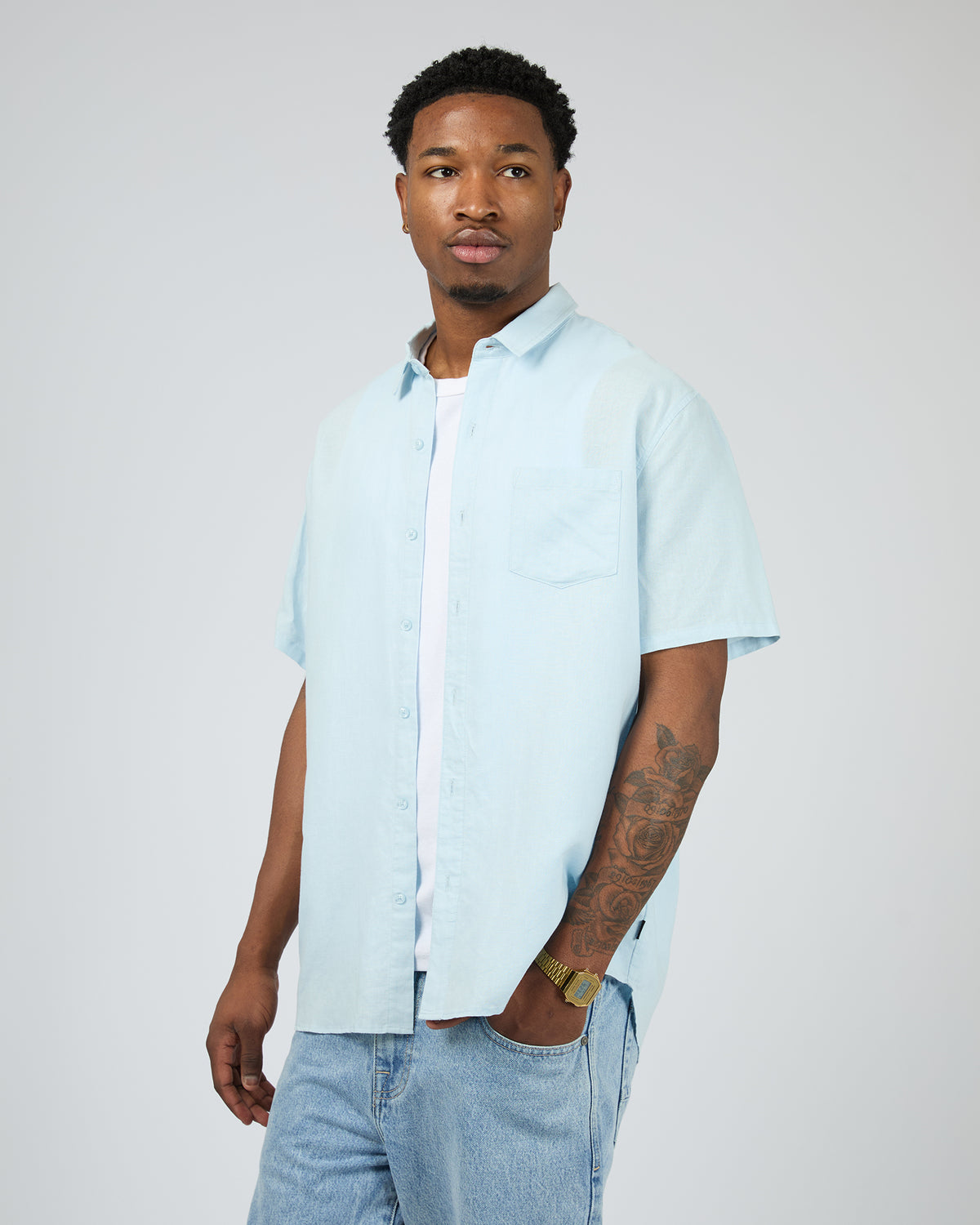 Linen Short Sleeve Shirt II Pale Blue