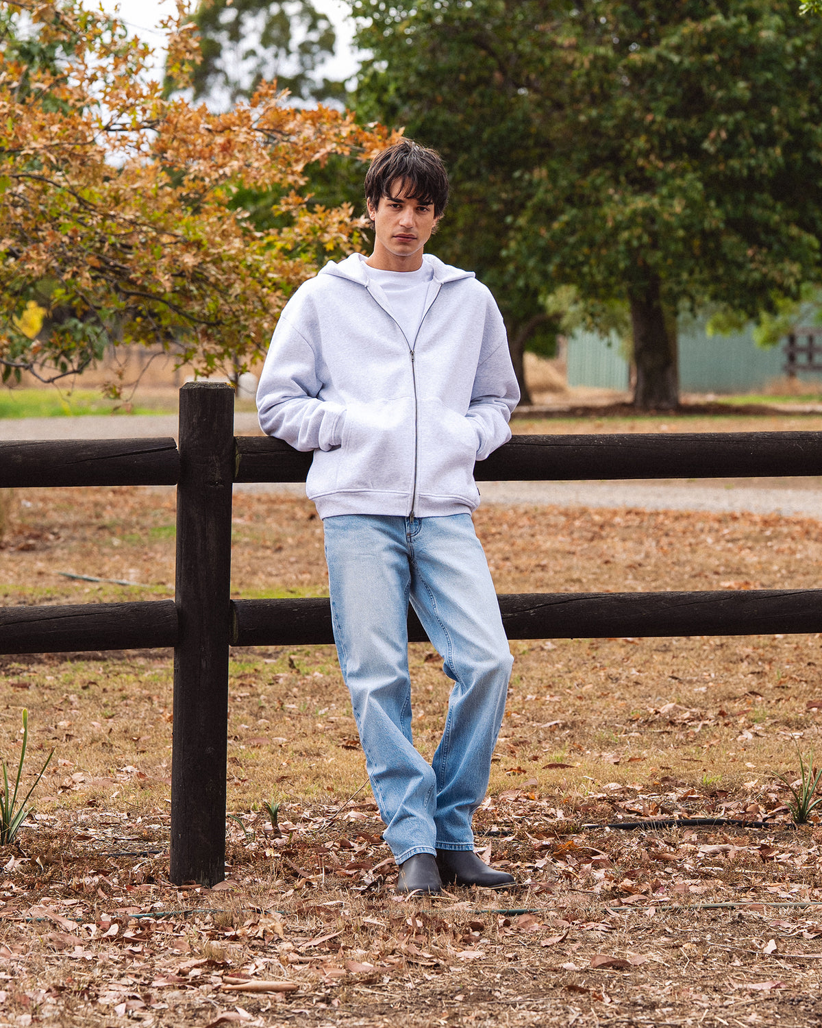 Box Zip Hoodie Grey Marle