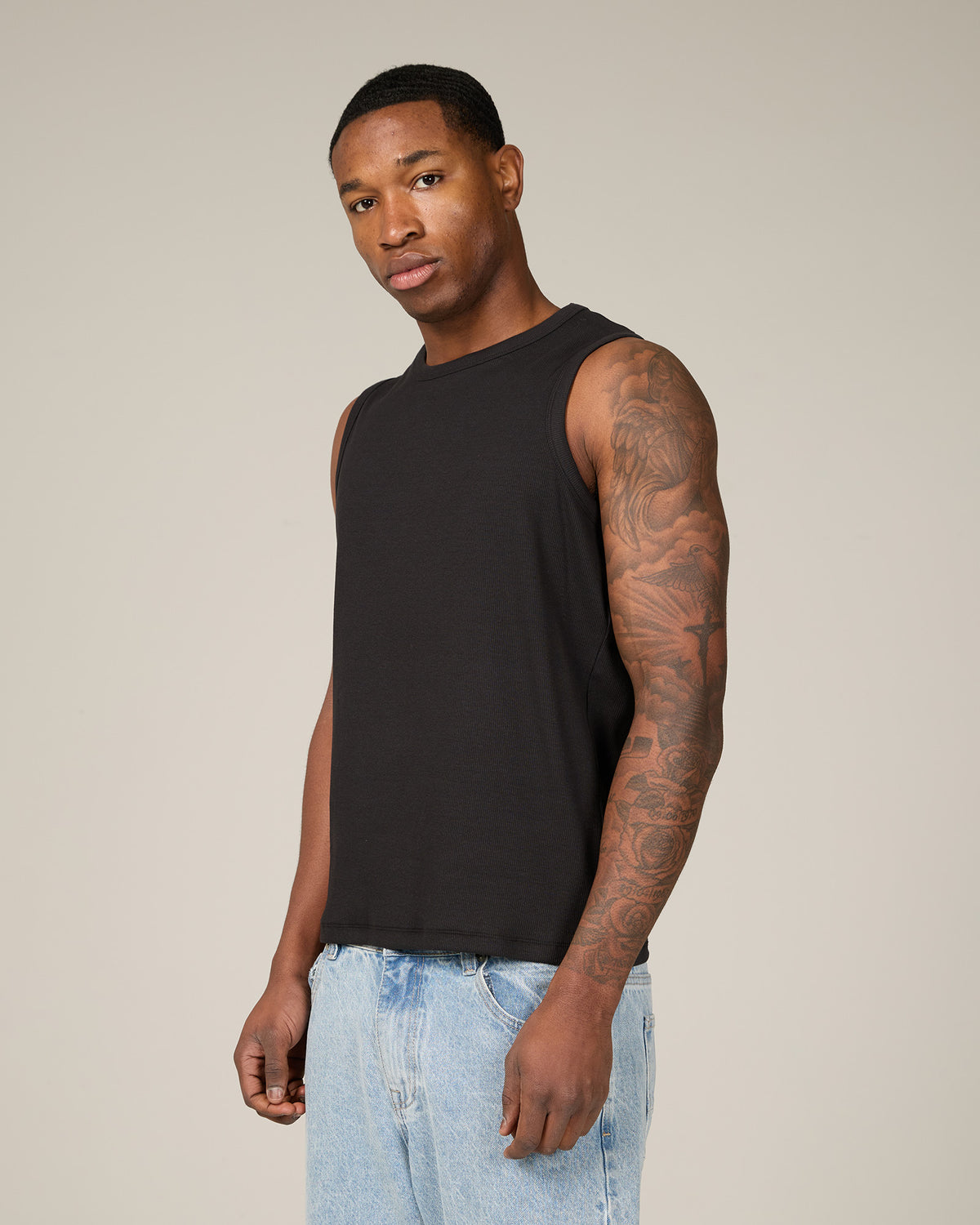 Fitted Rib Tank Black