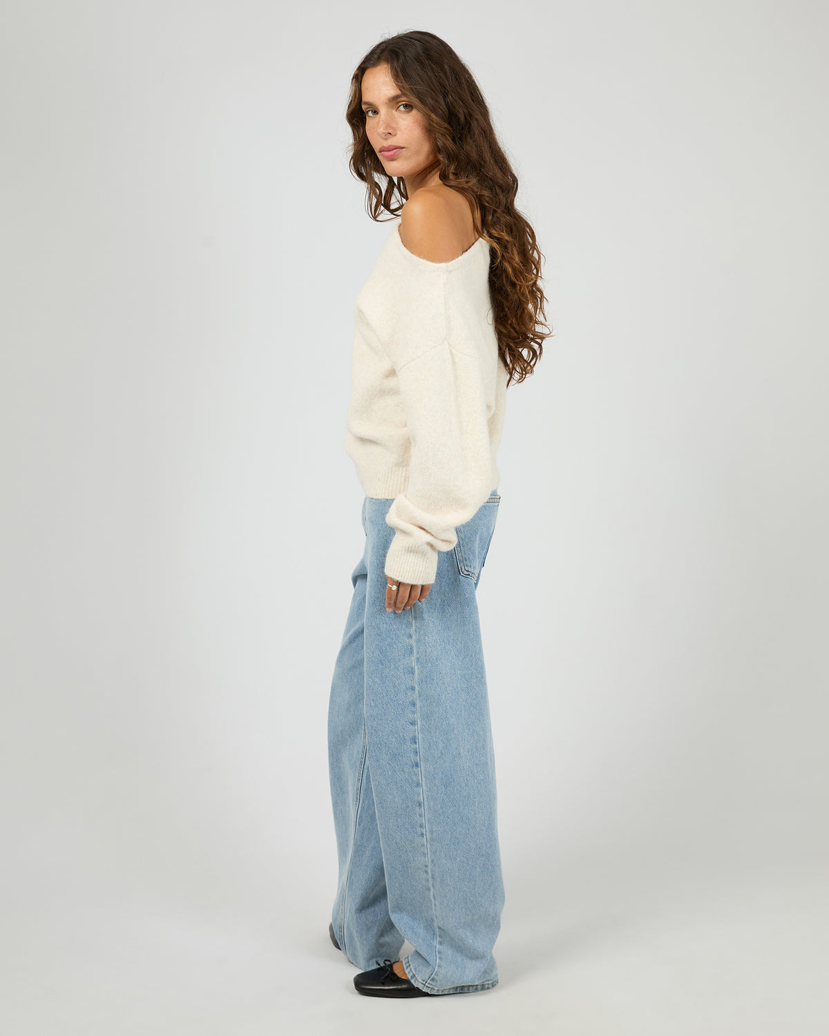 Off Shoulder Knit Jumper Oat