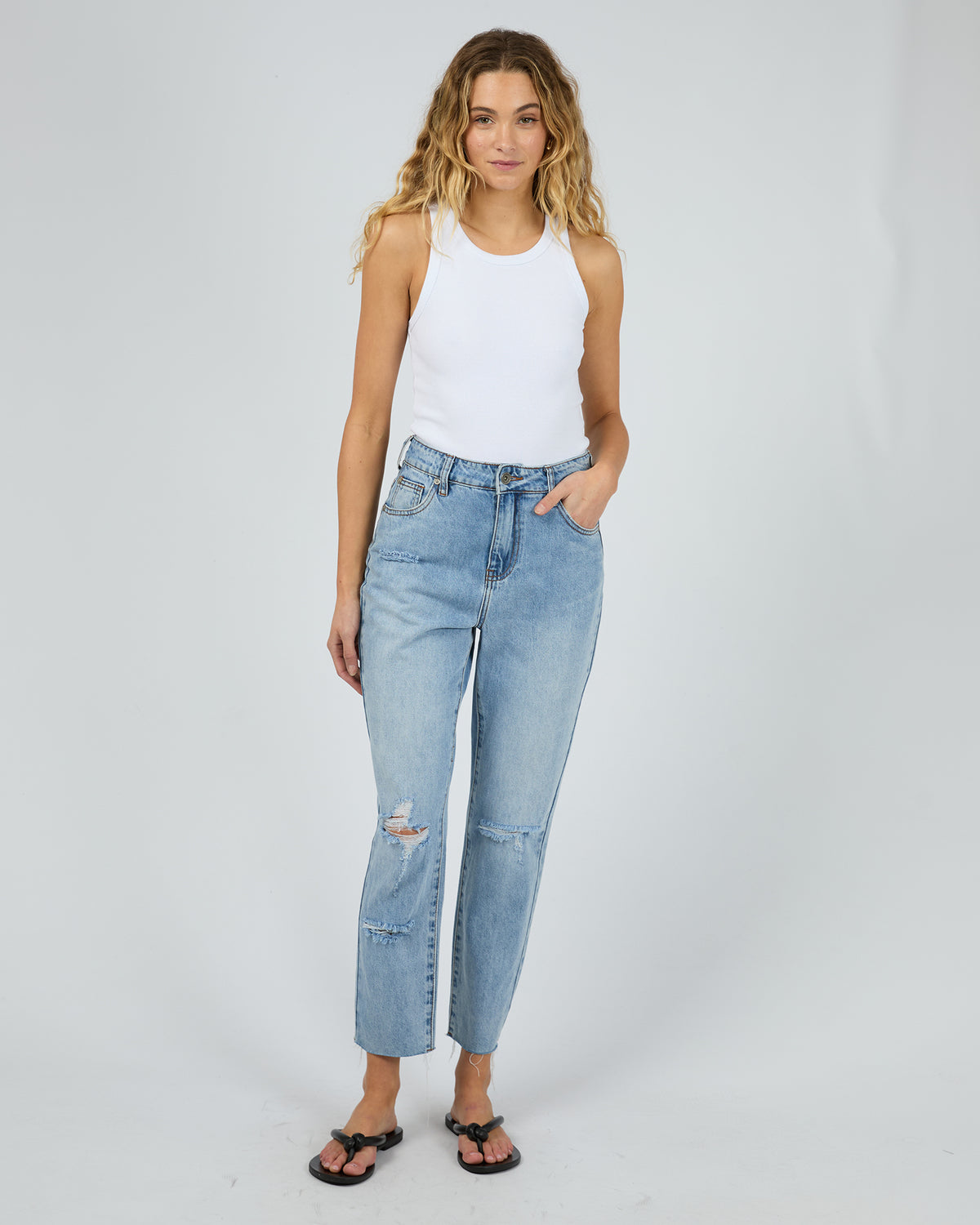 Monica Mom Jean Destroyed Blue