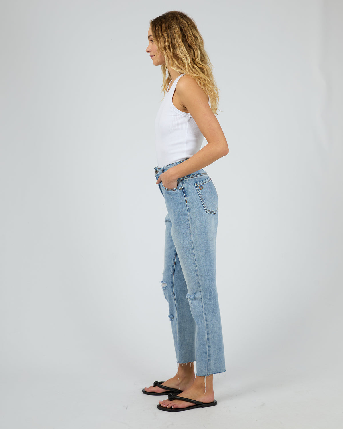 Monica Mom Jean Destroyed Blue