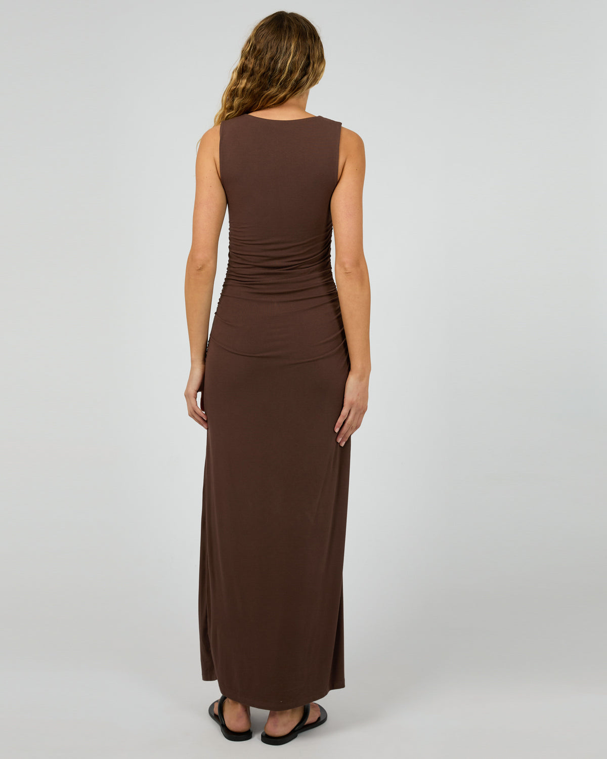 Evie Ruched Maxi Dress Chocolate