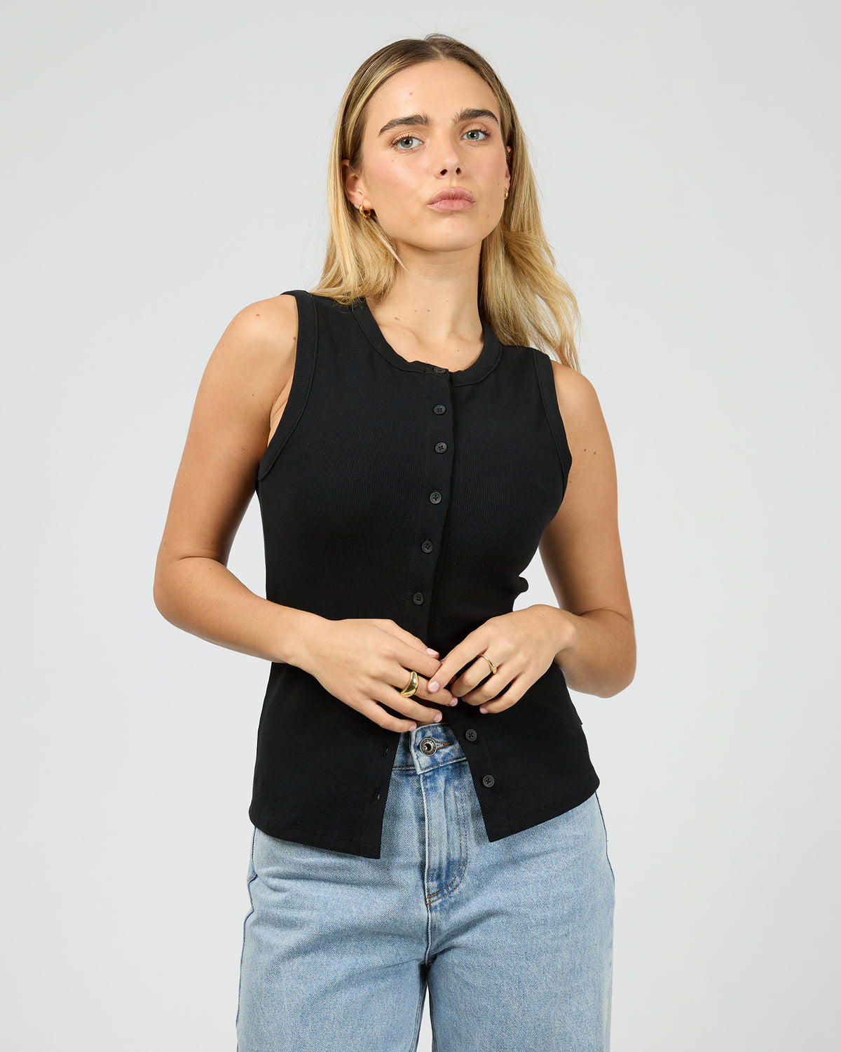 Button Up Tank Black