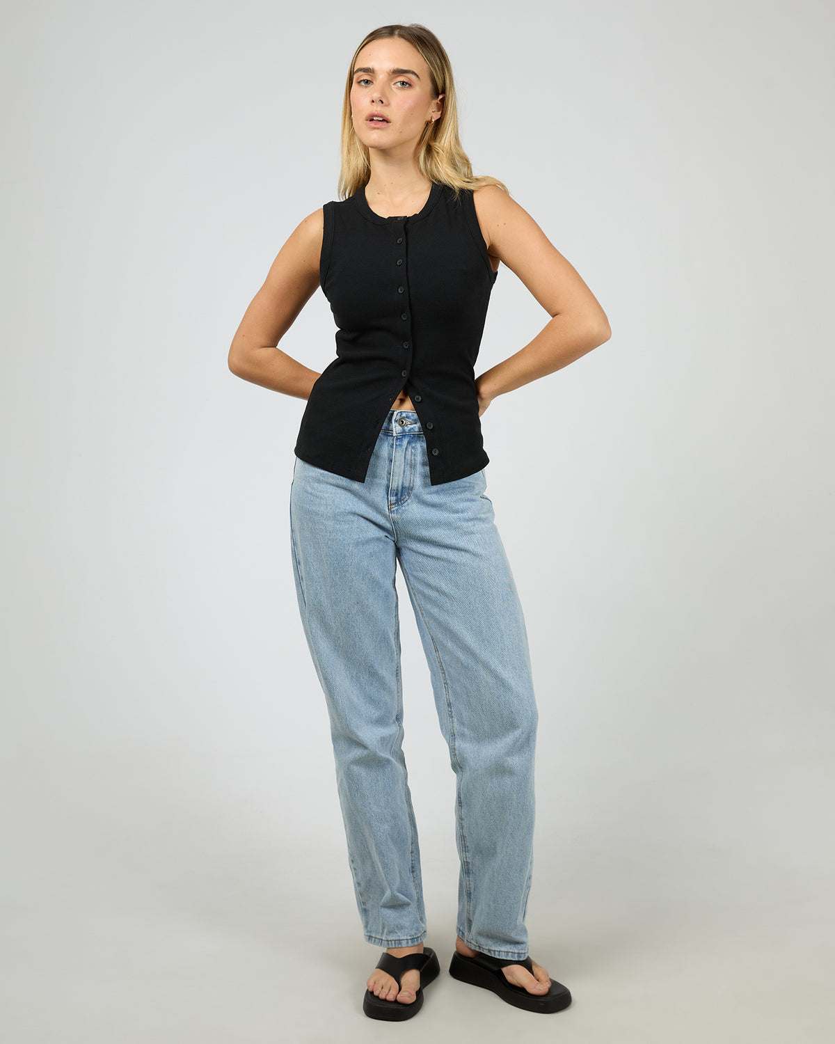 Button Up Tank Black