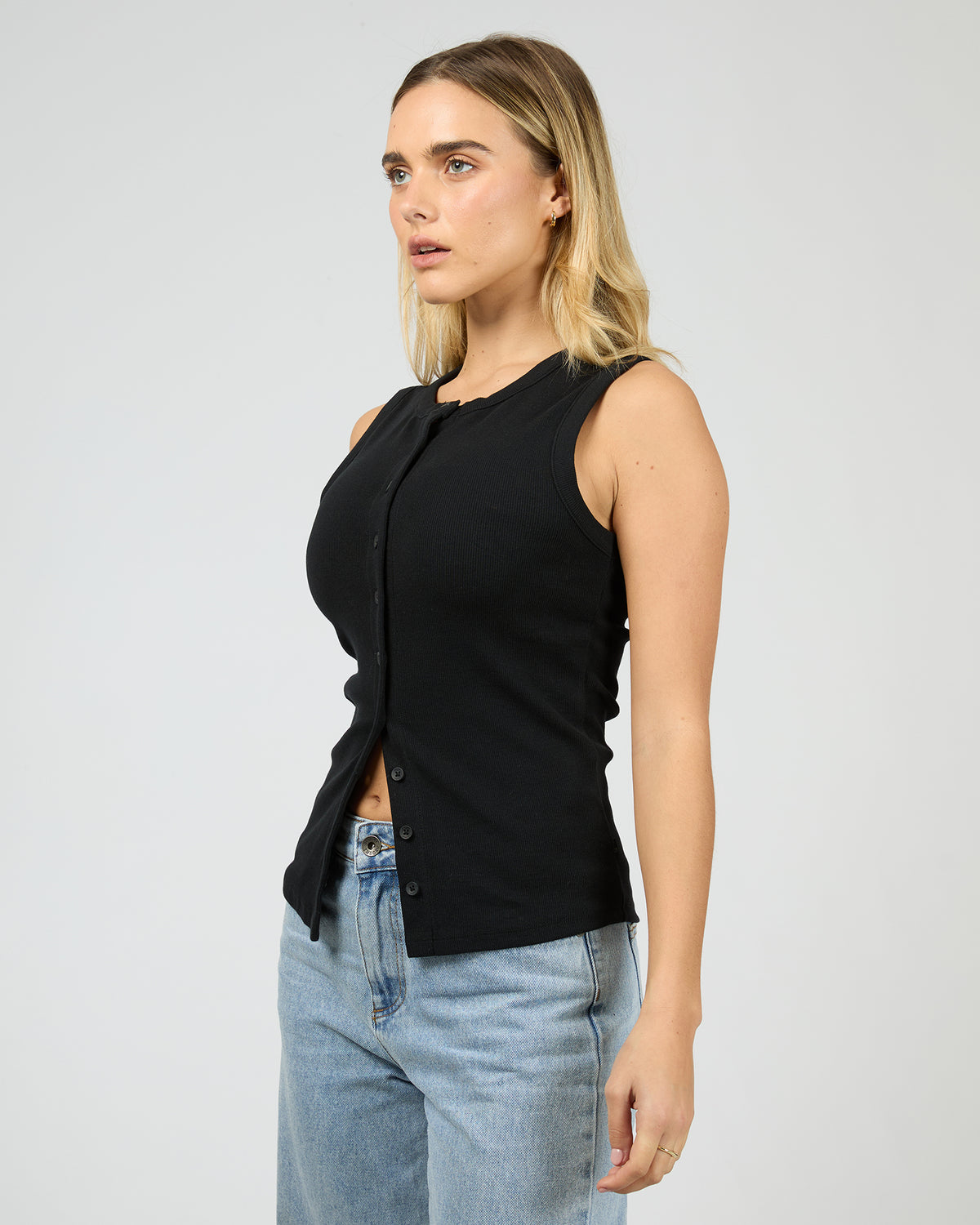 Button Up Tank Black