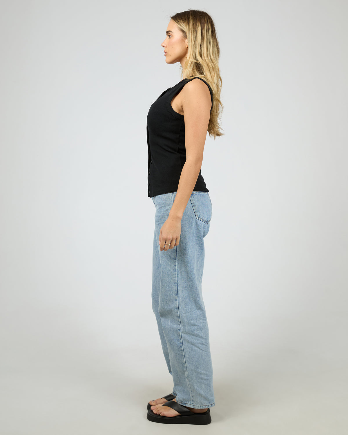 Button Up Tank Black