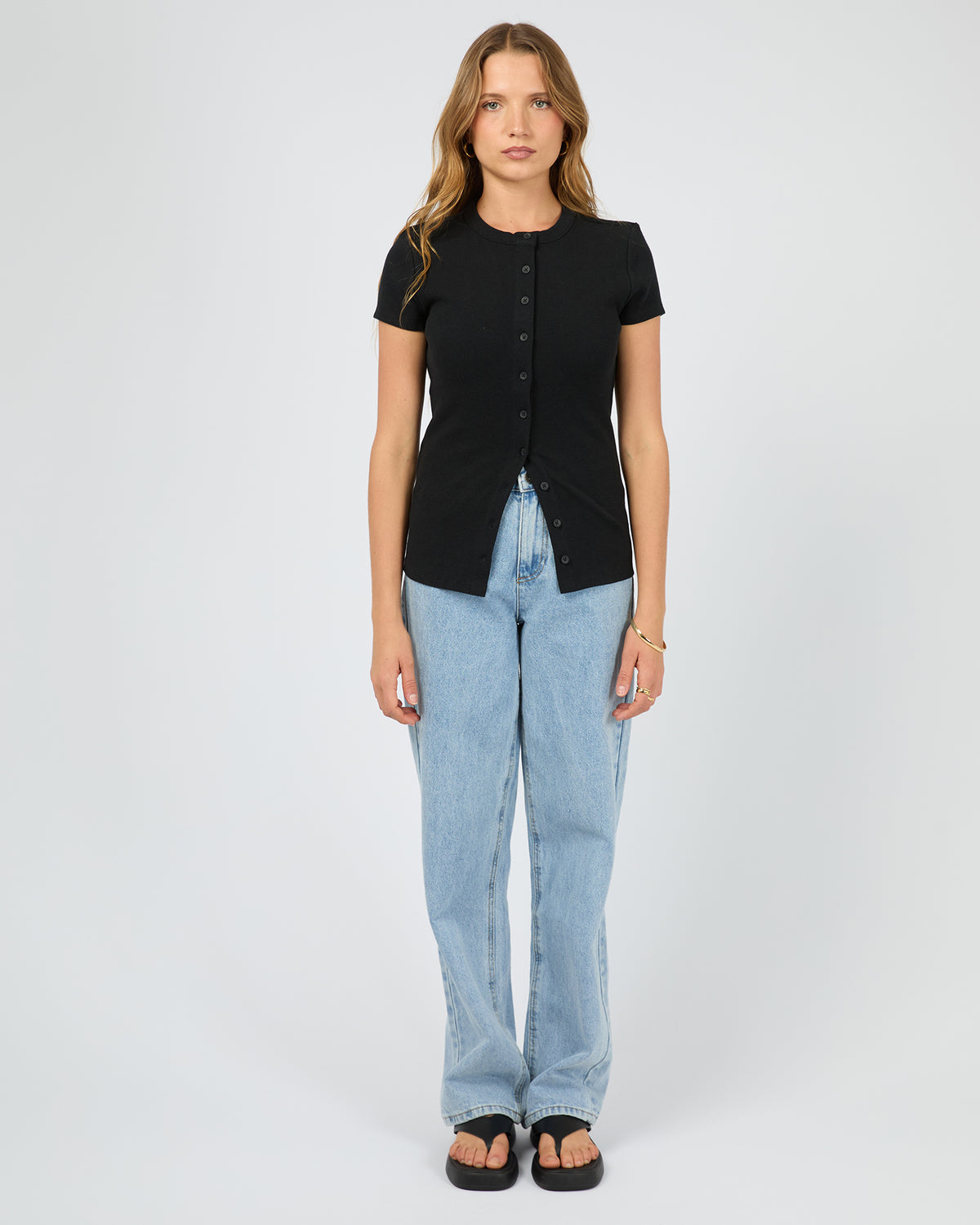 Button Up Short Sleeve Tee Black
