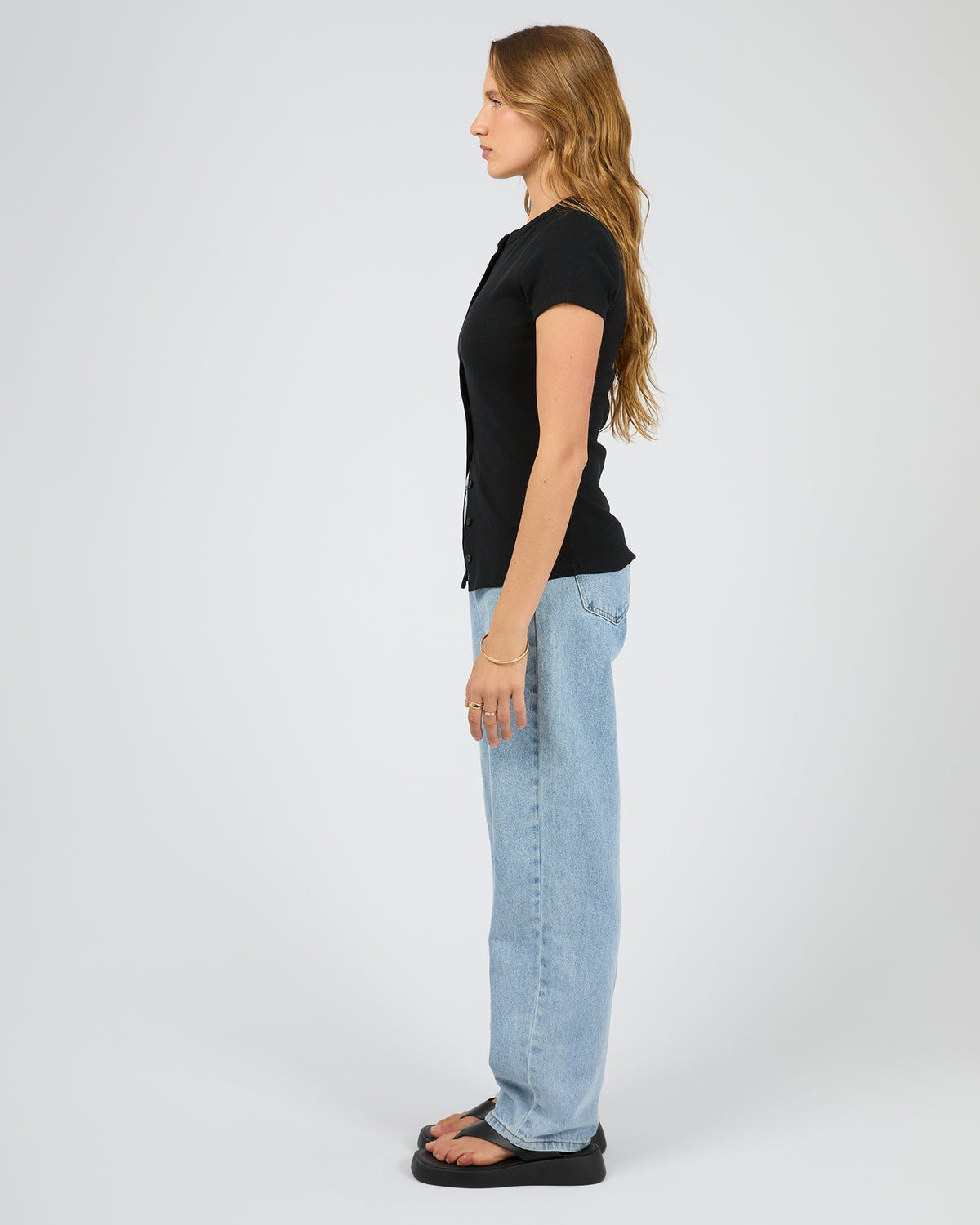 Button Up Short Sleeve Tee Black