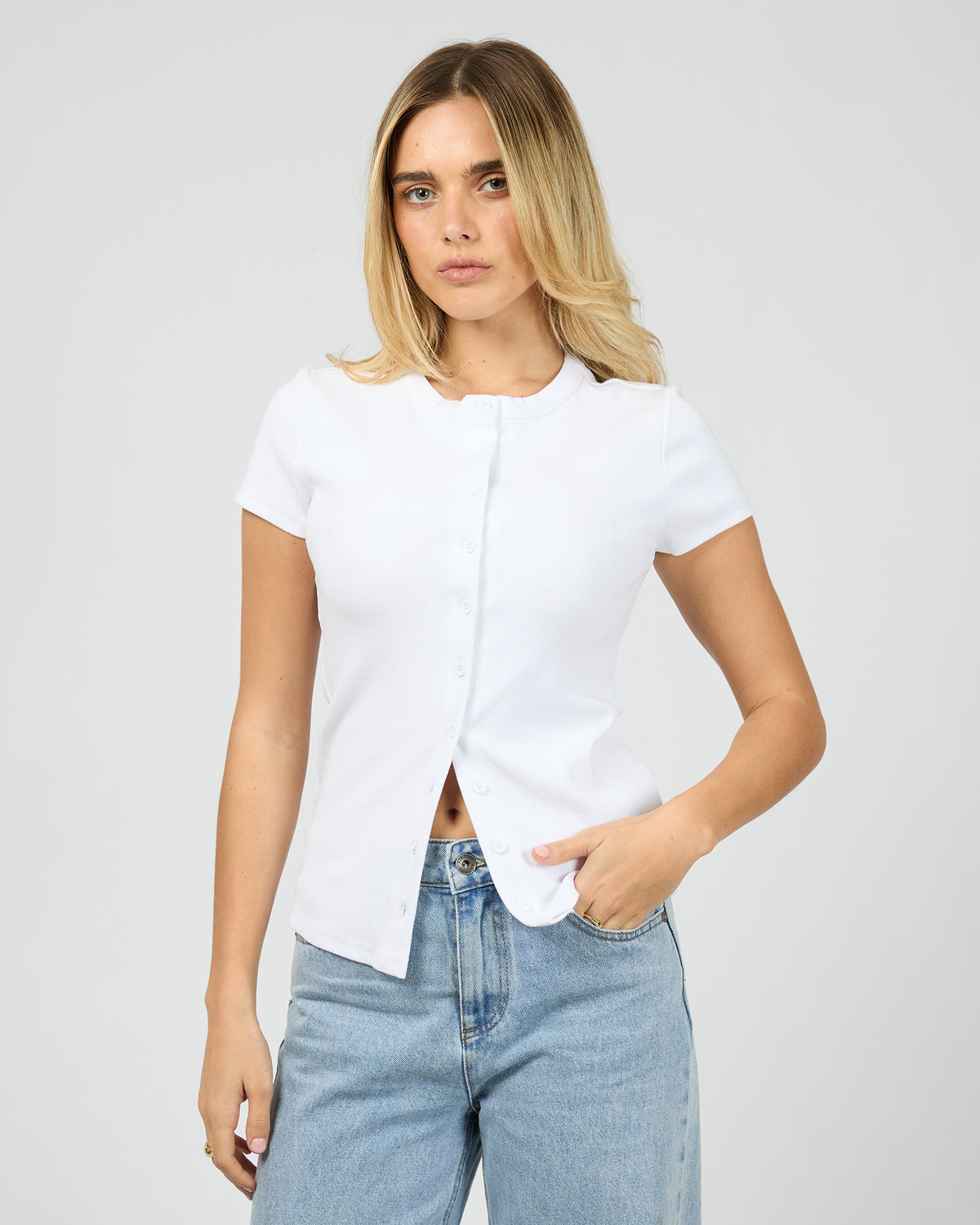 Button Up Short Sleeve Tee White