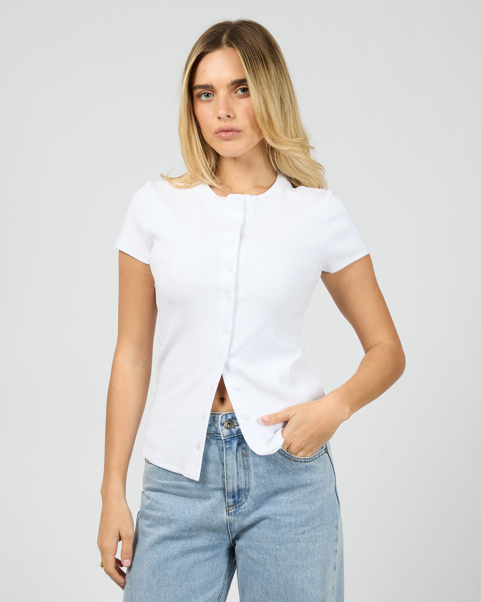 Button Up Short Sleeve Tee White