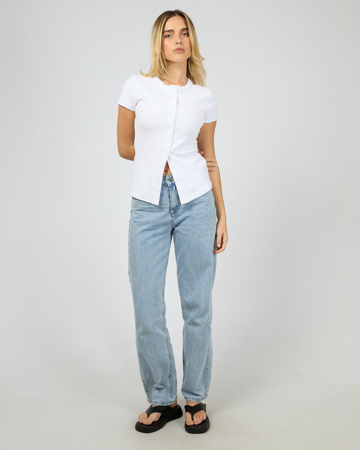Button Up Short Sleeve Tee White