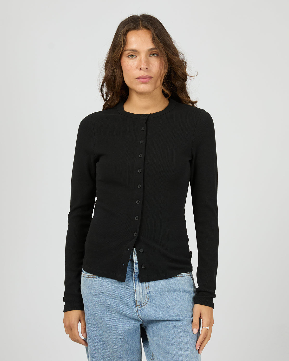 Button Up Long Sleeve Tee Black
