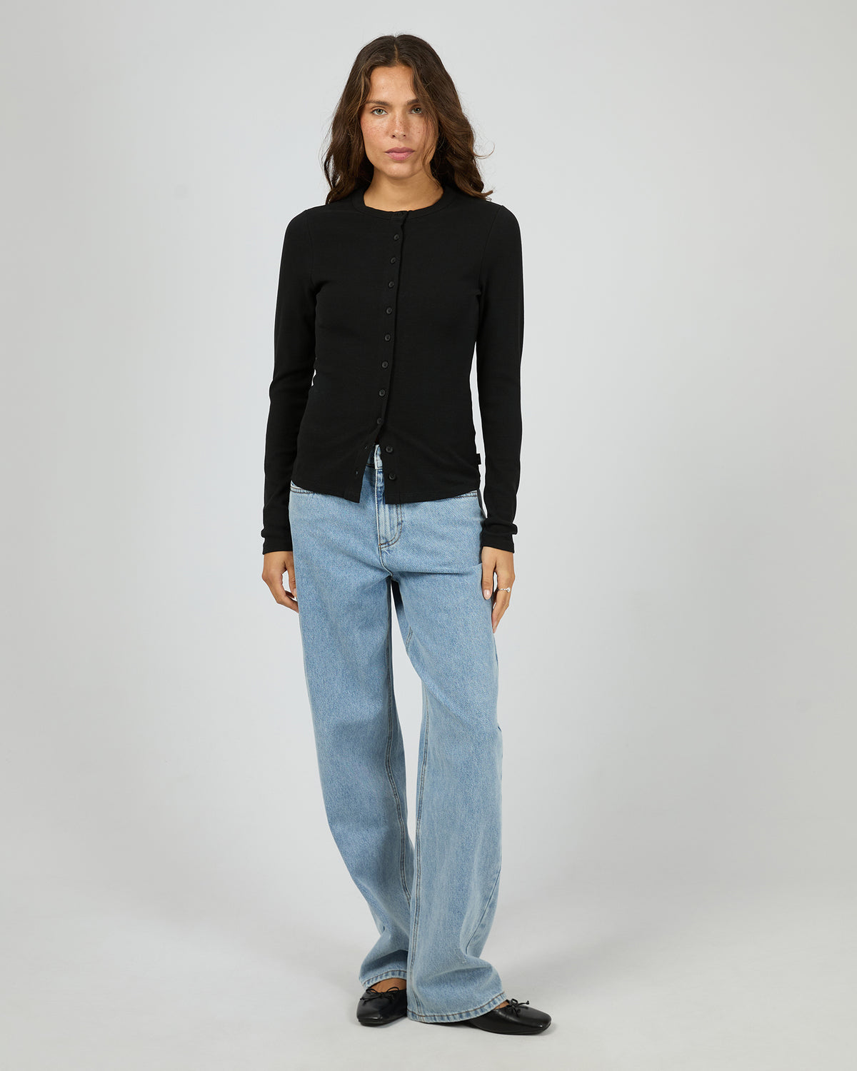 Button Up Long Sleeve Tee Black