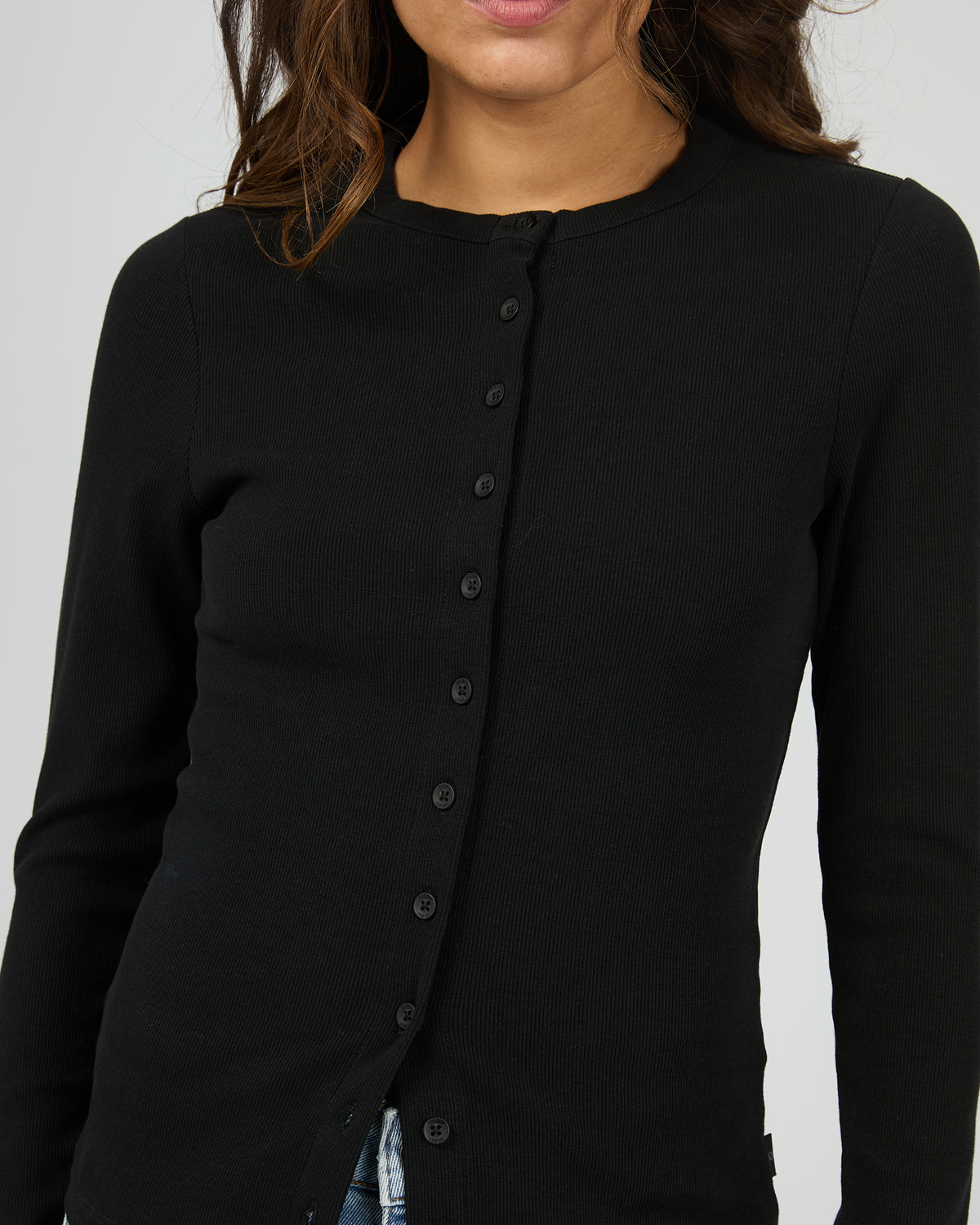 Button Up Long Sleeve Tee Black