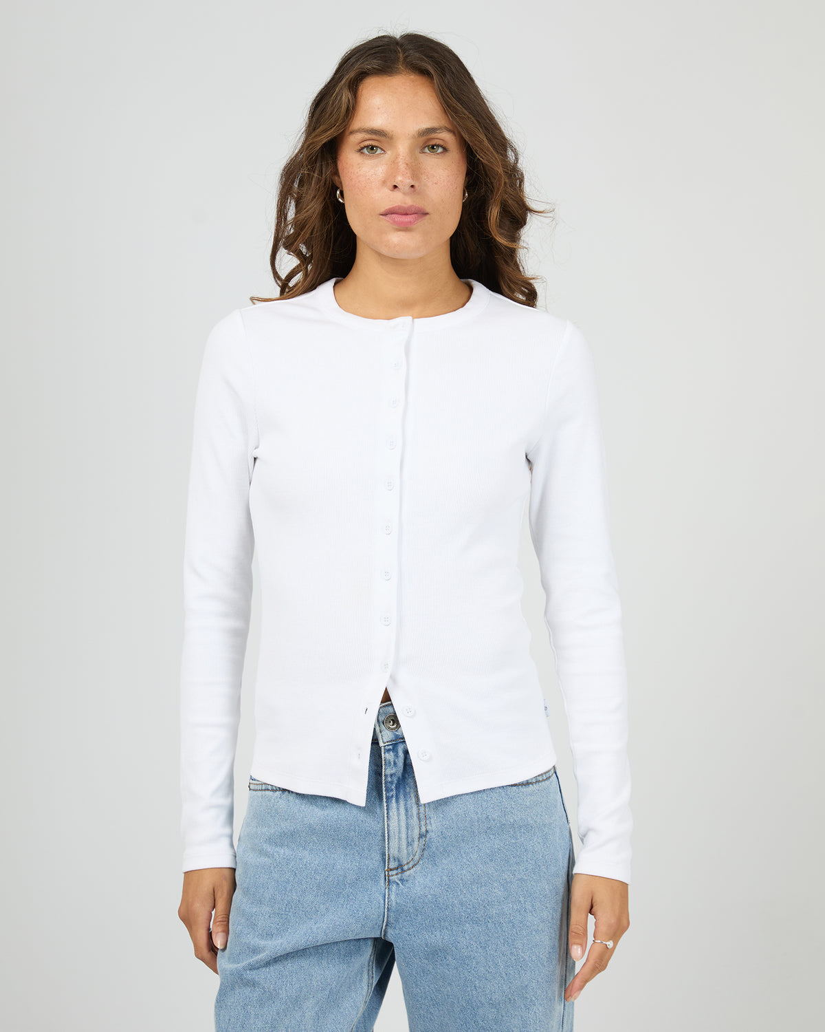 Button Up Long Sleeve Tee White