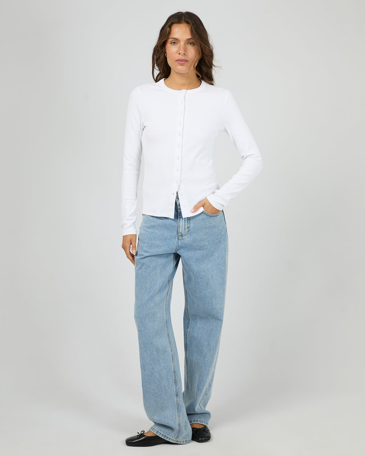 Button Up Long Sleeve Tee White