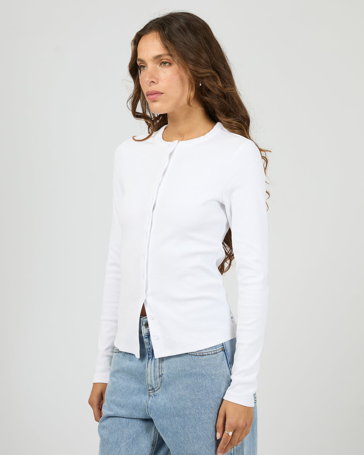 Button Up Long Sleeve Tee White