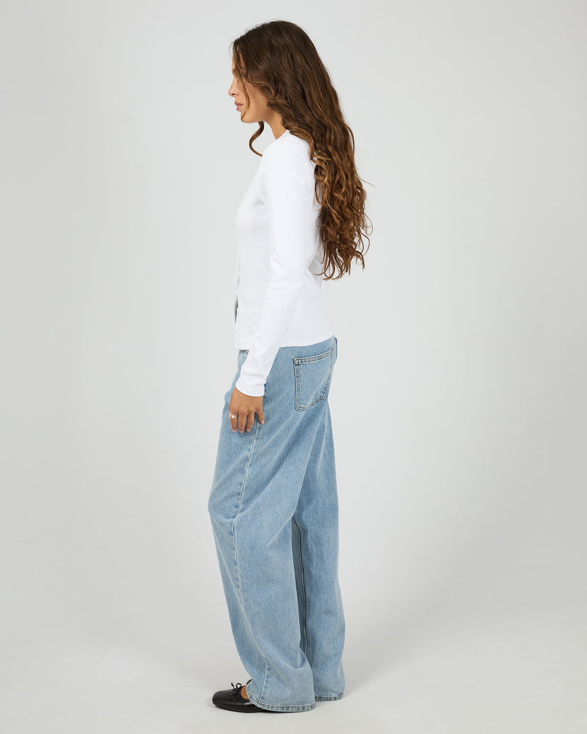 Button Up Long Sleeve Tee White