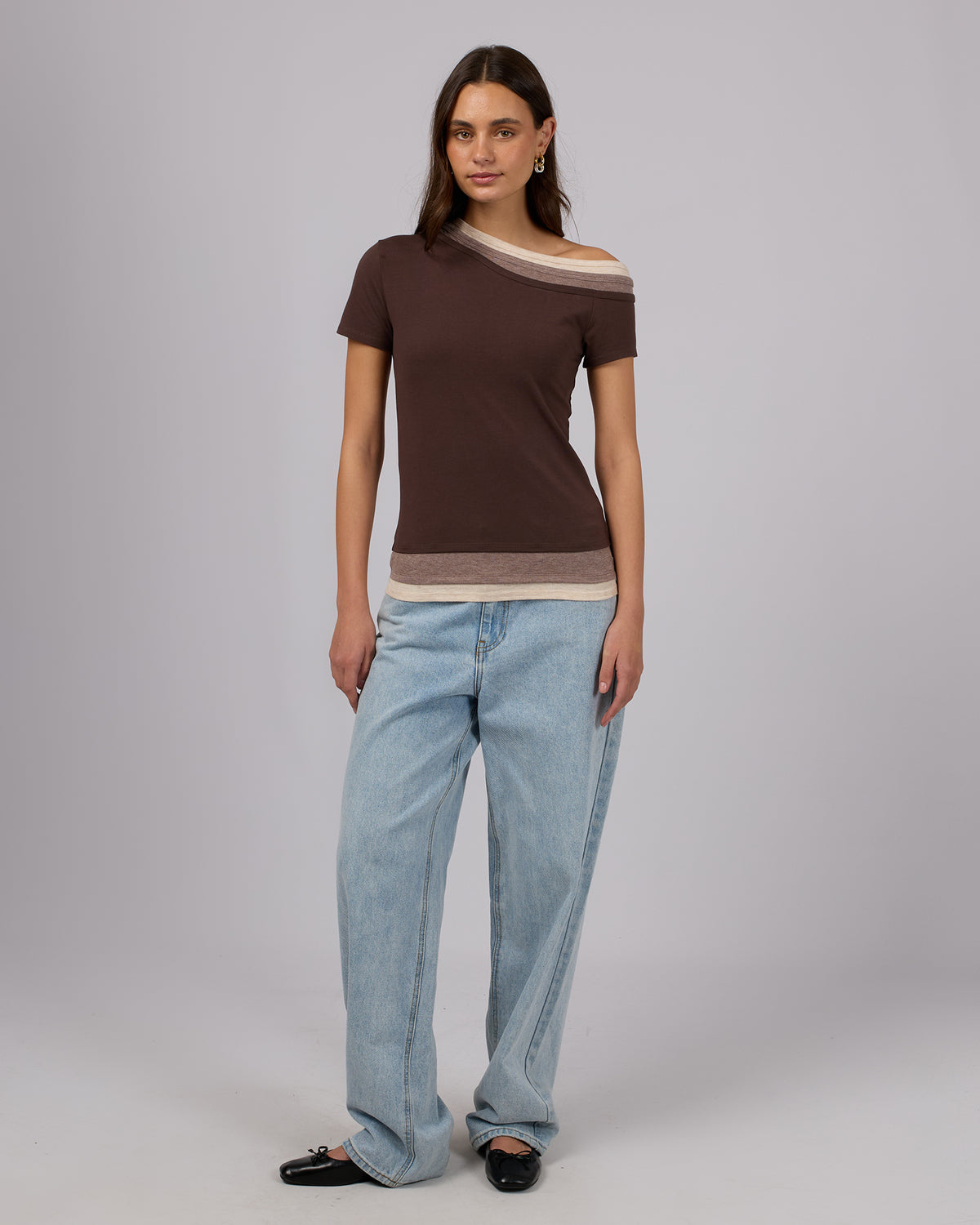 Luxe Layered Asymmetric Tee Brown