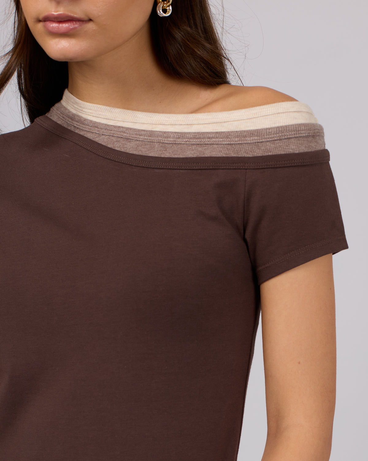Luxe Layered Asymmetric Tee Brown