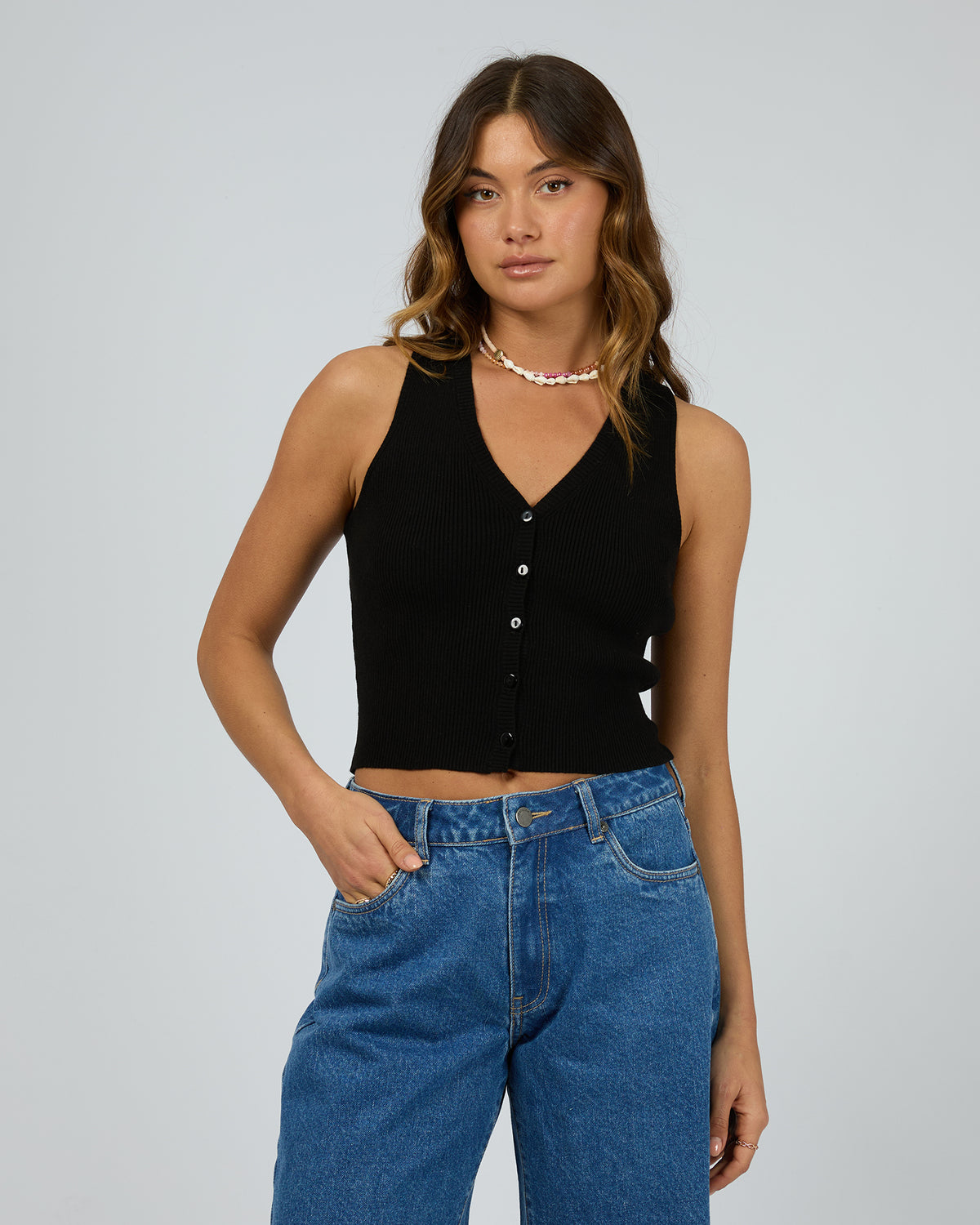 Henley Knit Vest Black