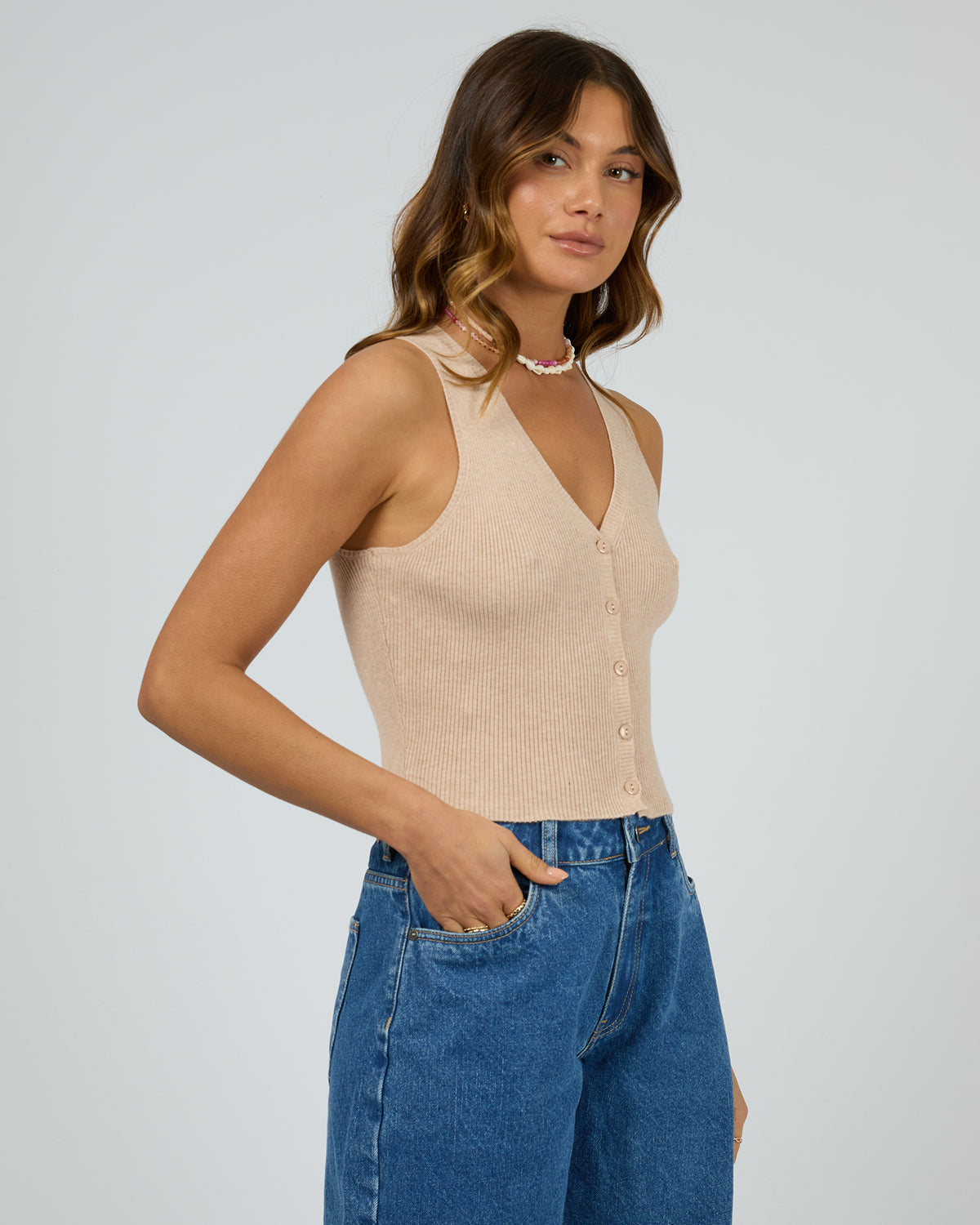 Henley Knit Vest Oatmeal