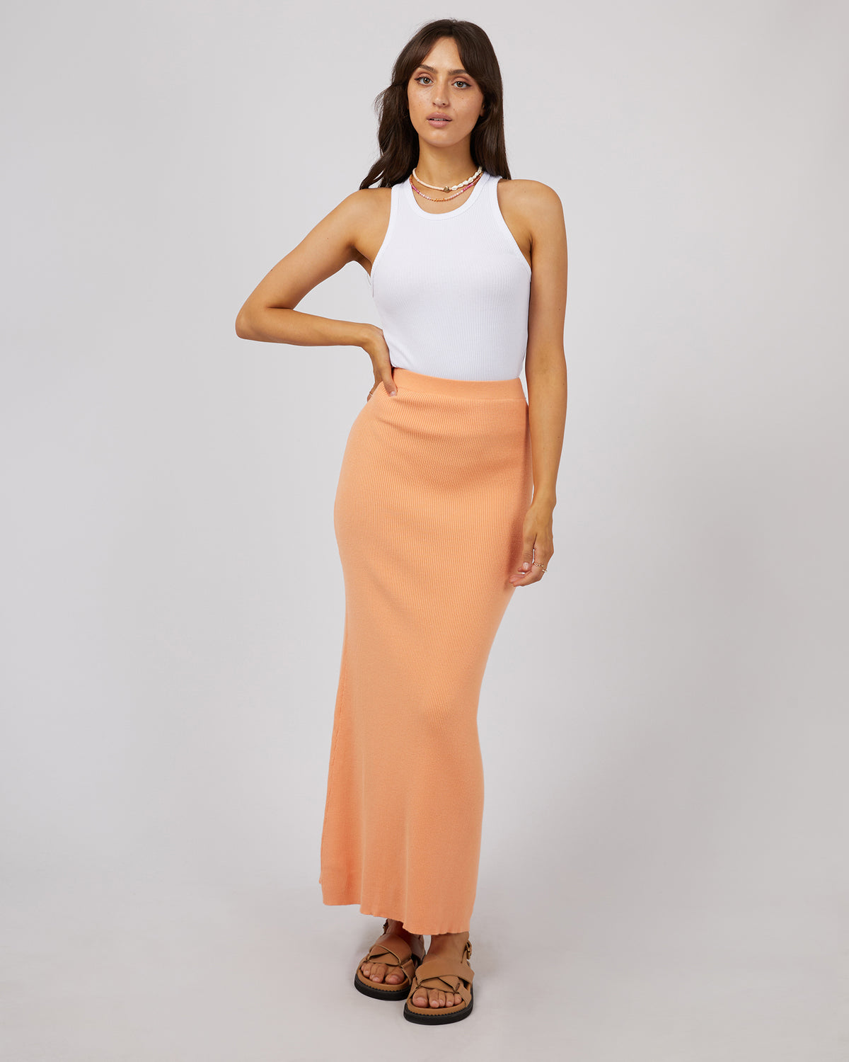 Henley Knit Skirt Orange