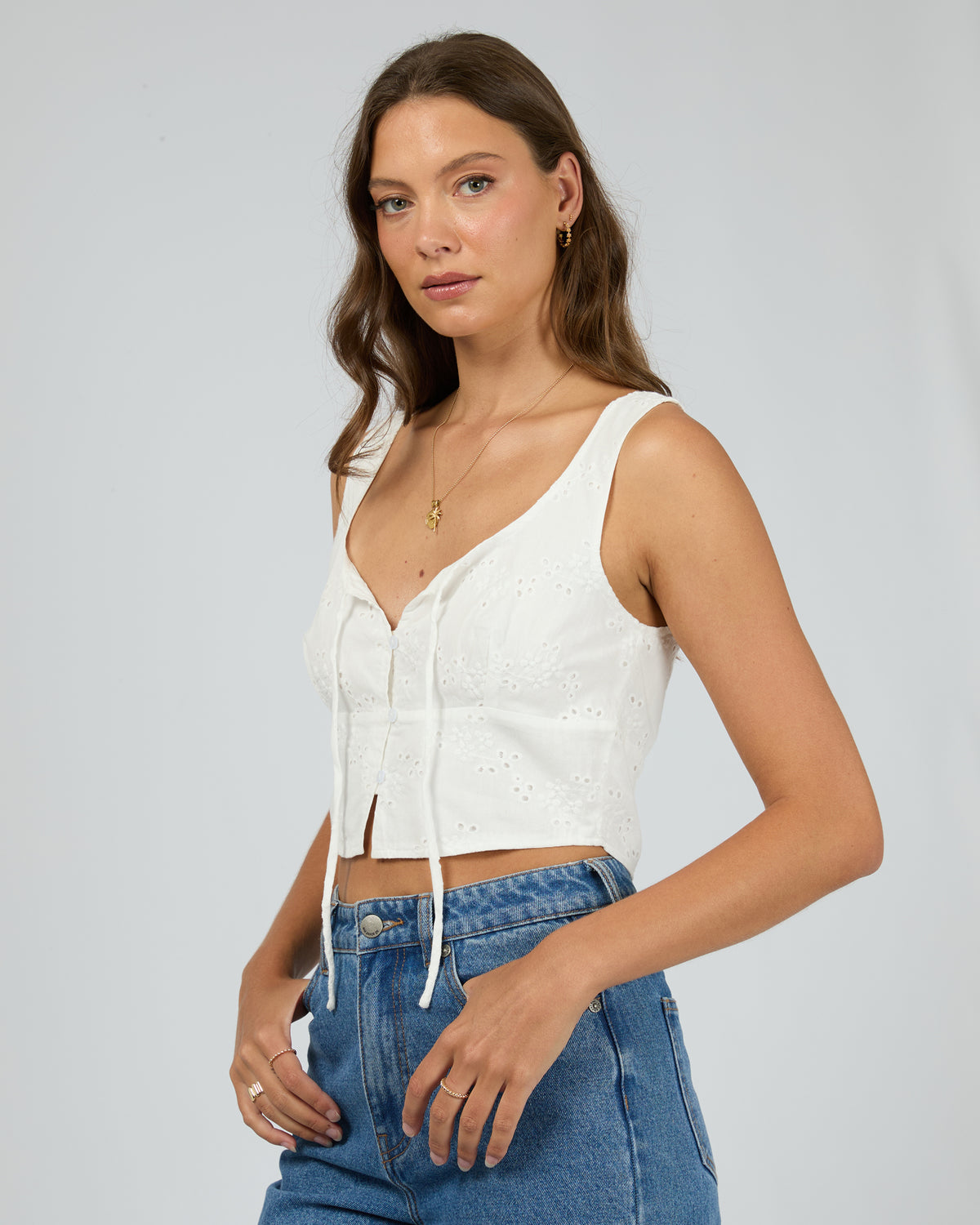 Sutton Broderie Top Vintage White