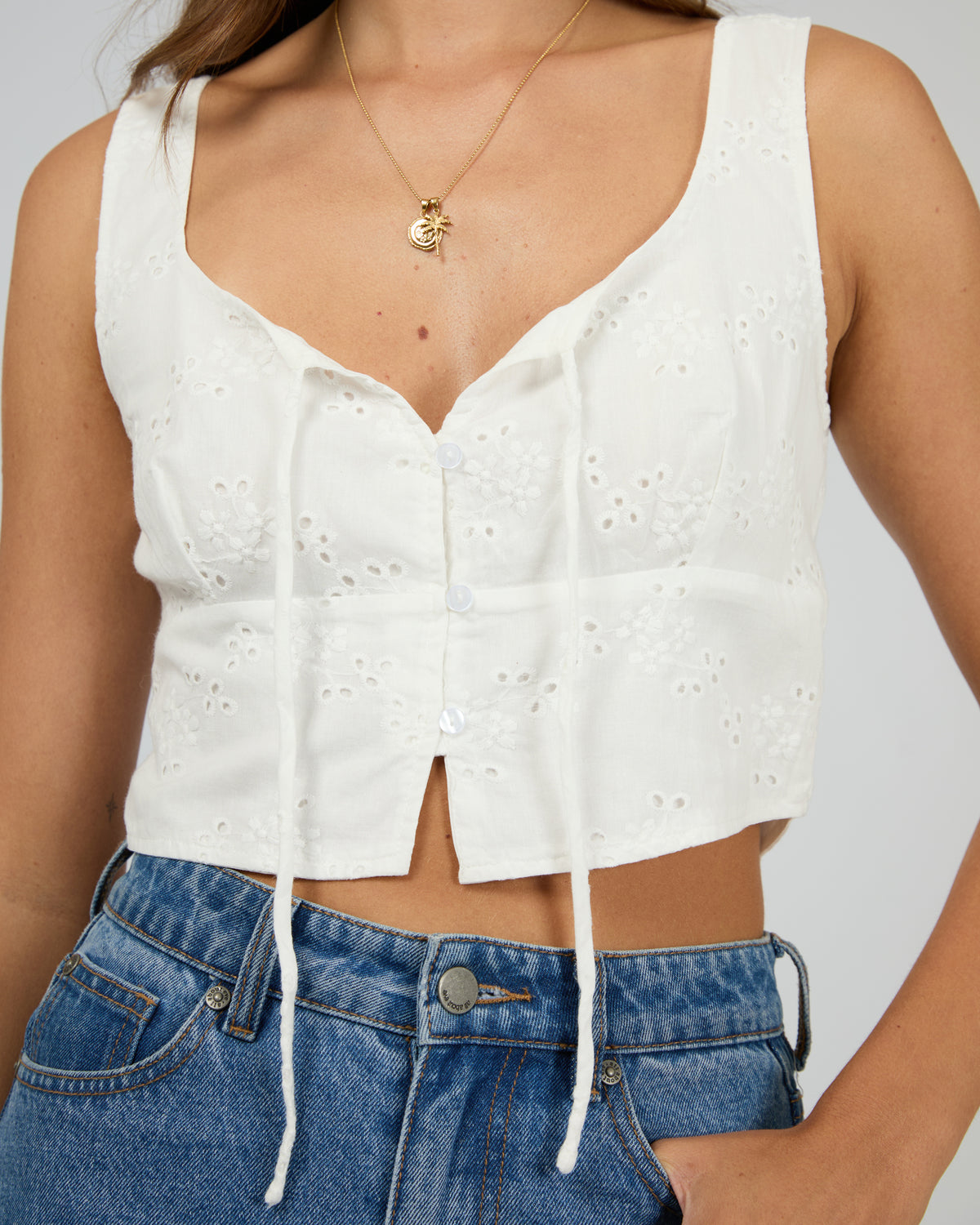 Sutton Broderie Top Vintage White