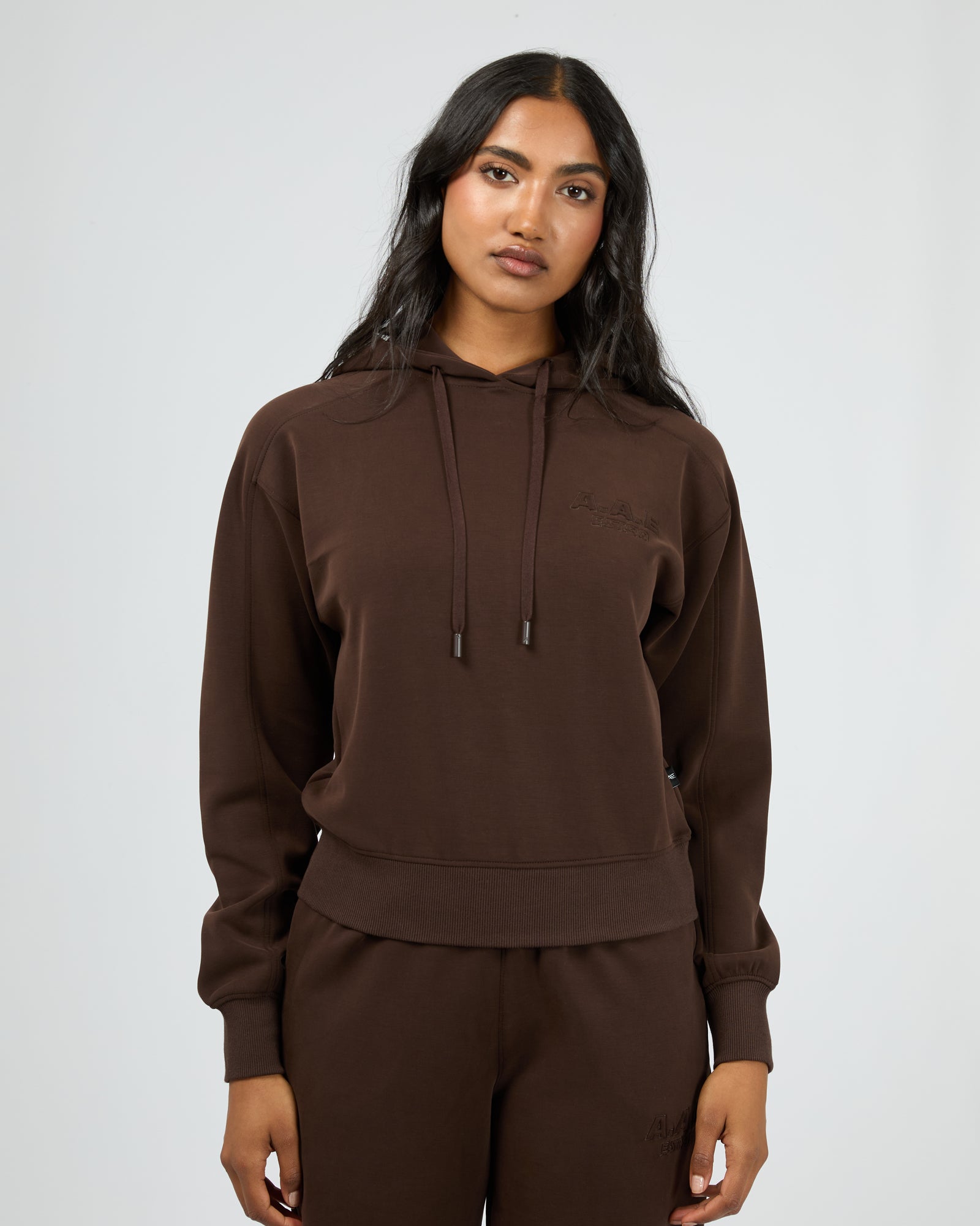 Luxe Active Crop Hoodie Brown