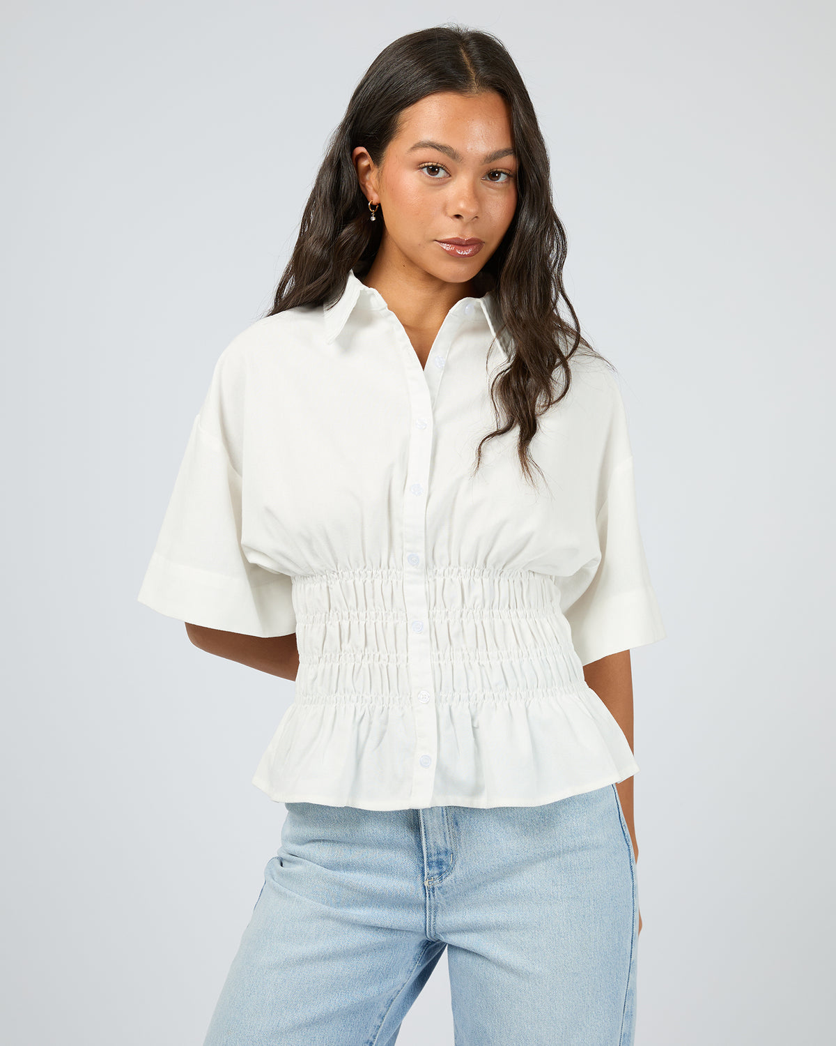 Timeless Shirred Top White