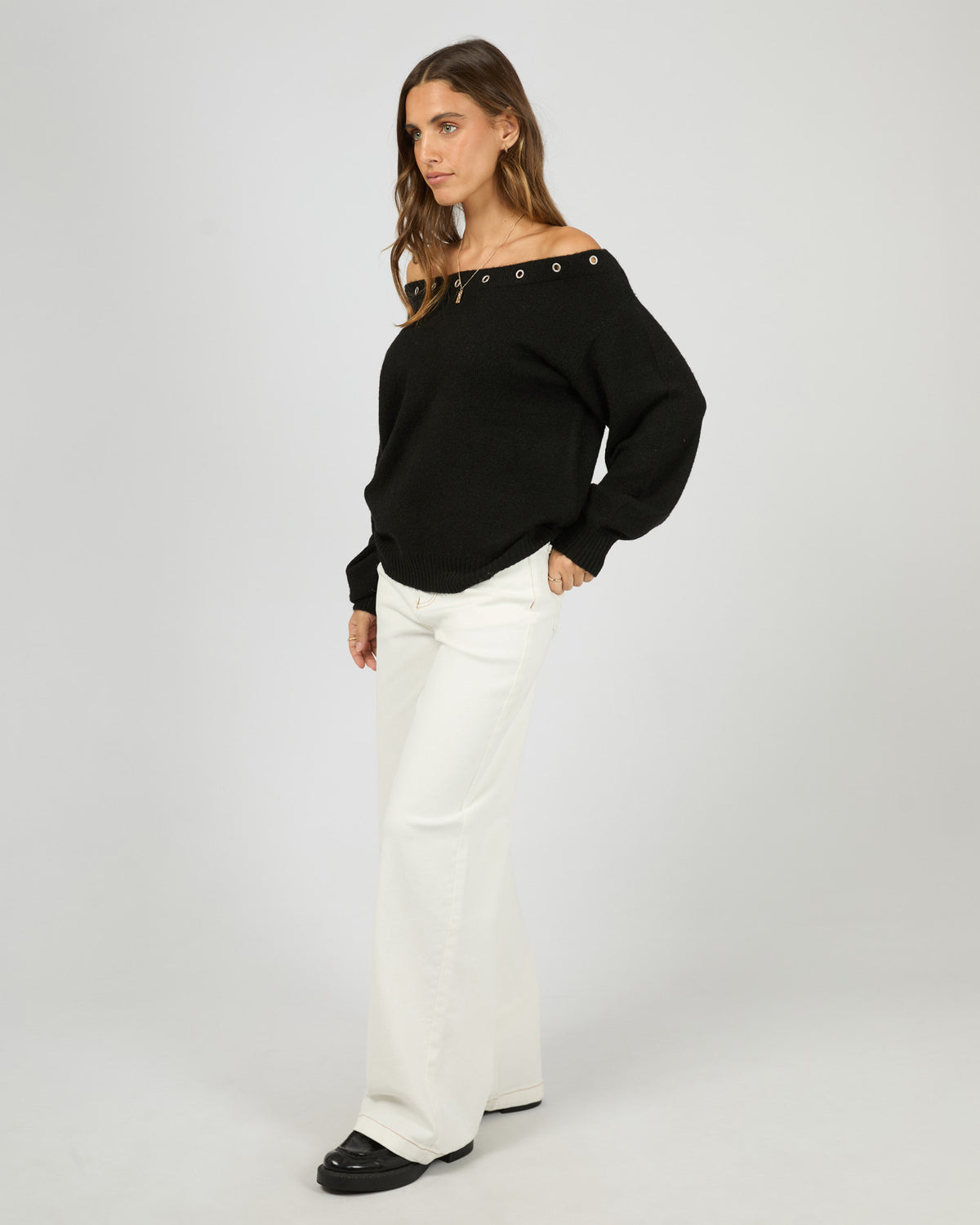 Lua Long Sleeve Off Shoulder Top Black