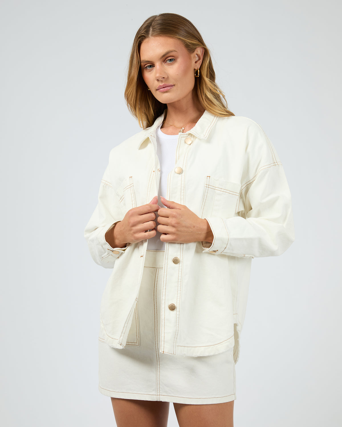 Coco Denim Shacket Vintage White
