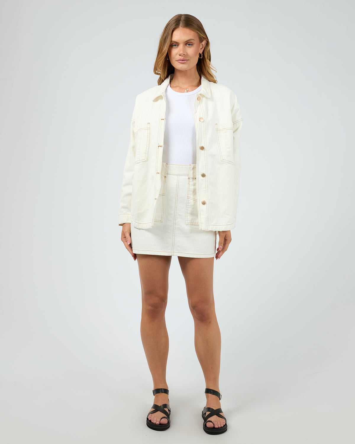 Coco Denim Shacket Vintage White