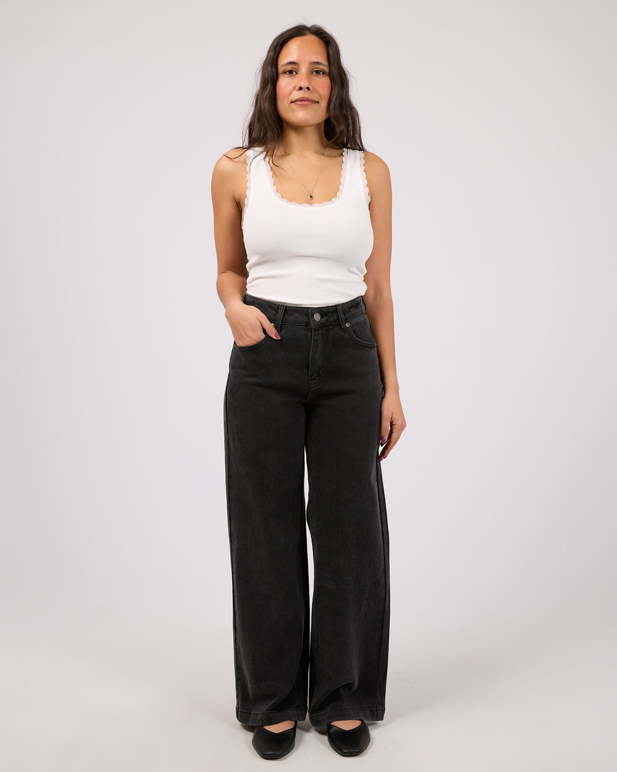 Jacqui Wide Leg Petite Washed Black