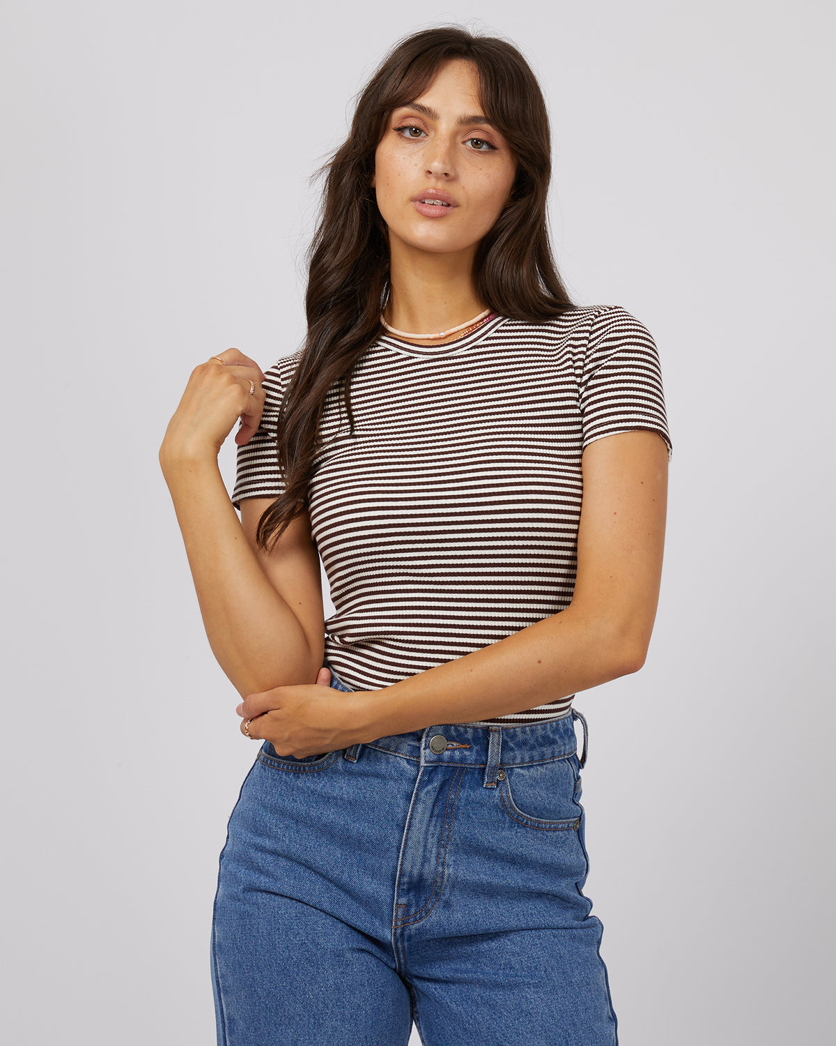 Eve Rib Stripe Tee Brown